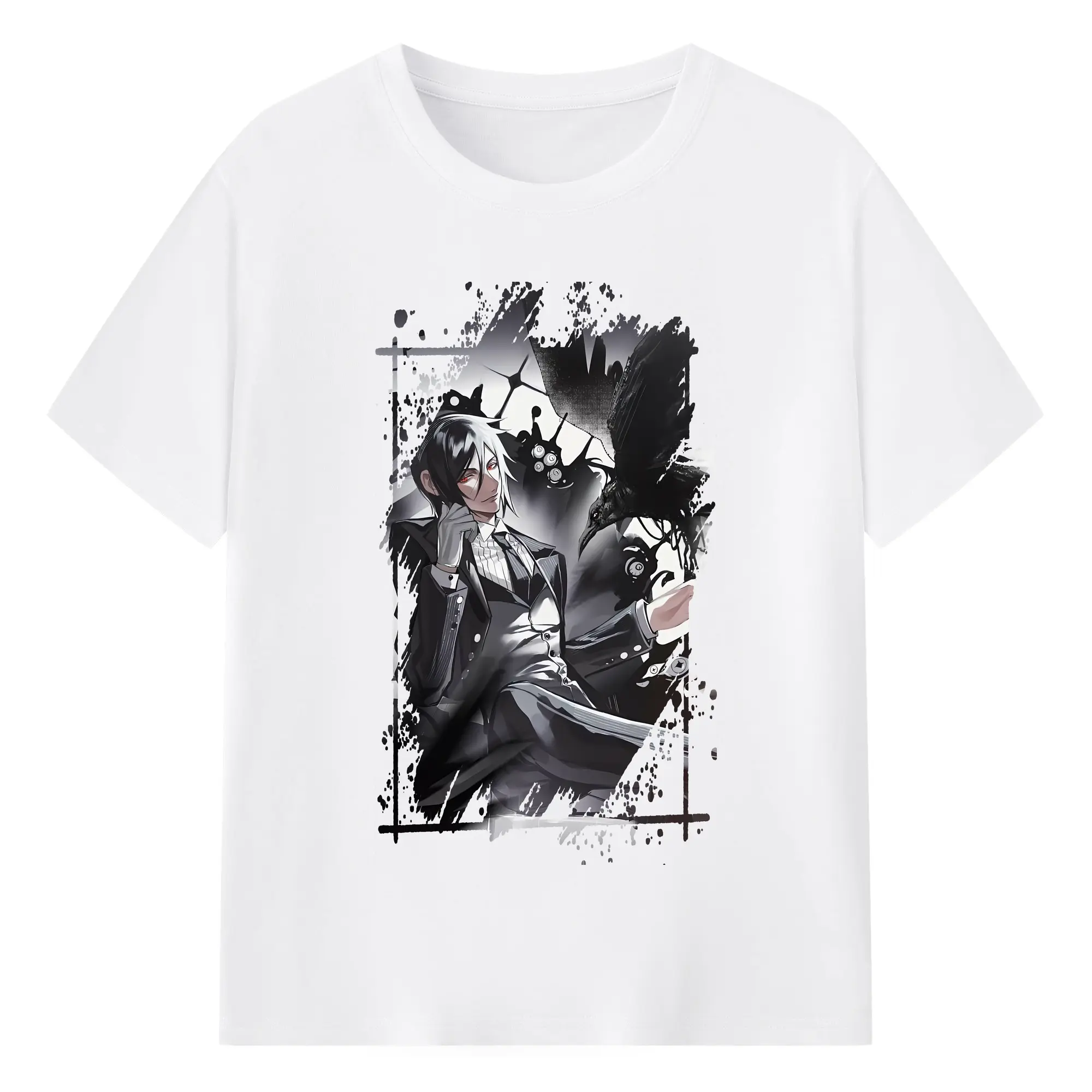 黒執事 グッズ,セバスチャン・ミカエリス - 綿100％ 半袖Tシャツ ・ フロントプリント ・ 快適 通気性 ・ 日常使い 散歩 スポーツ用