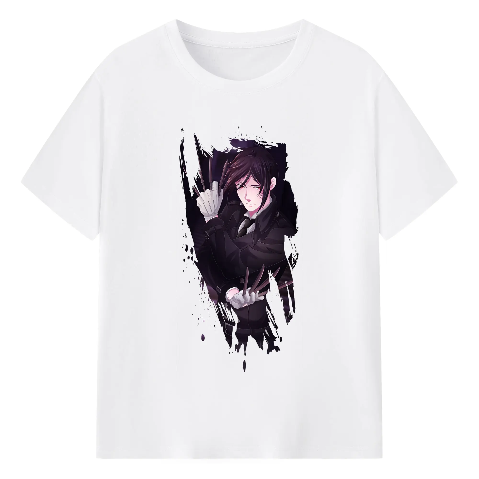 黒執事 グッズ,セバスチャン・ミカエリス - 綿100％ 半袖Tシャツ ・ フロントプリント ・ 快適 通気性 ・ 日常使い 散歩 スポーツ用