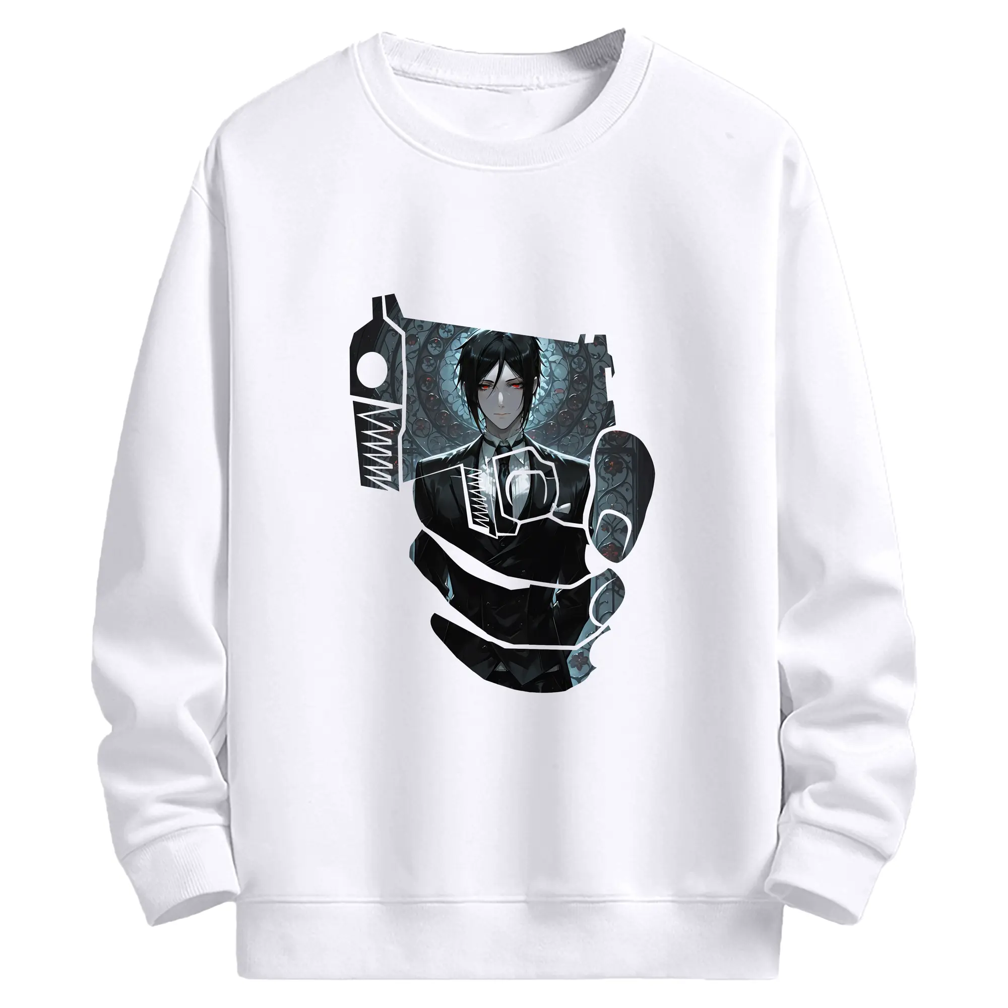 黒執事 グッズ,セバスチャン・ミカエリス - 高品質 クルーネック スウェット ・ コットン59％ ポリエステル41％ ・ ユニセックス 長袖 トレーナー ・ カジュアル デイリー スポーツ 散歩用