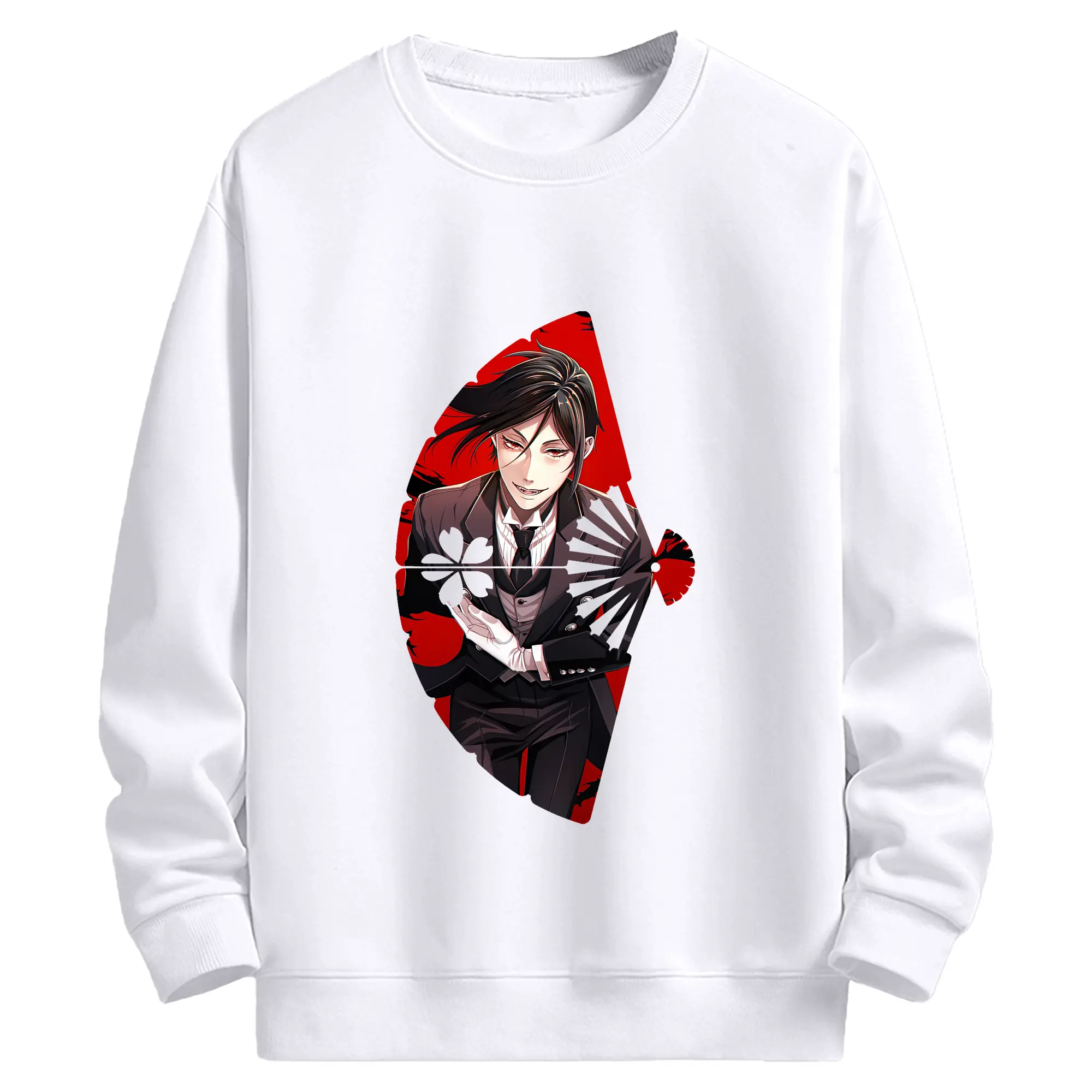 黒執事 グッズ,セバスチャン・ミカエリス - 高品質 クルーネック スウェット ・ コットン59％ ポリエステル41％ ・ ユニセックス 長袖 トレーナー ・ カジュアル デイリー スポーツ 散歩用