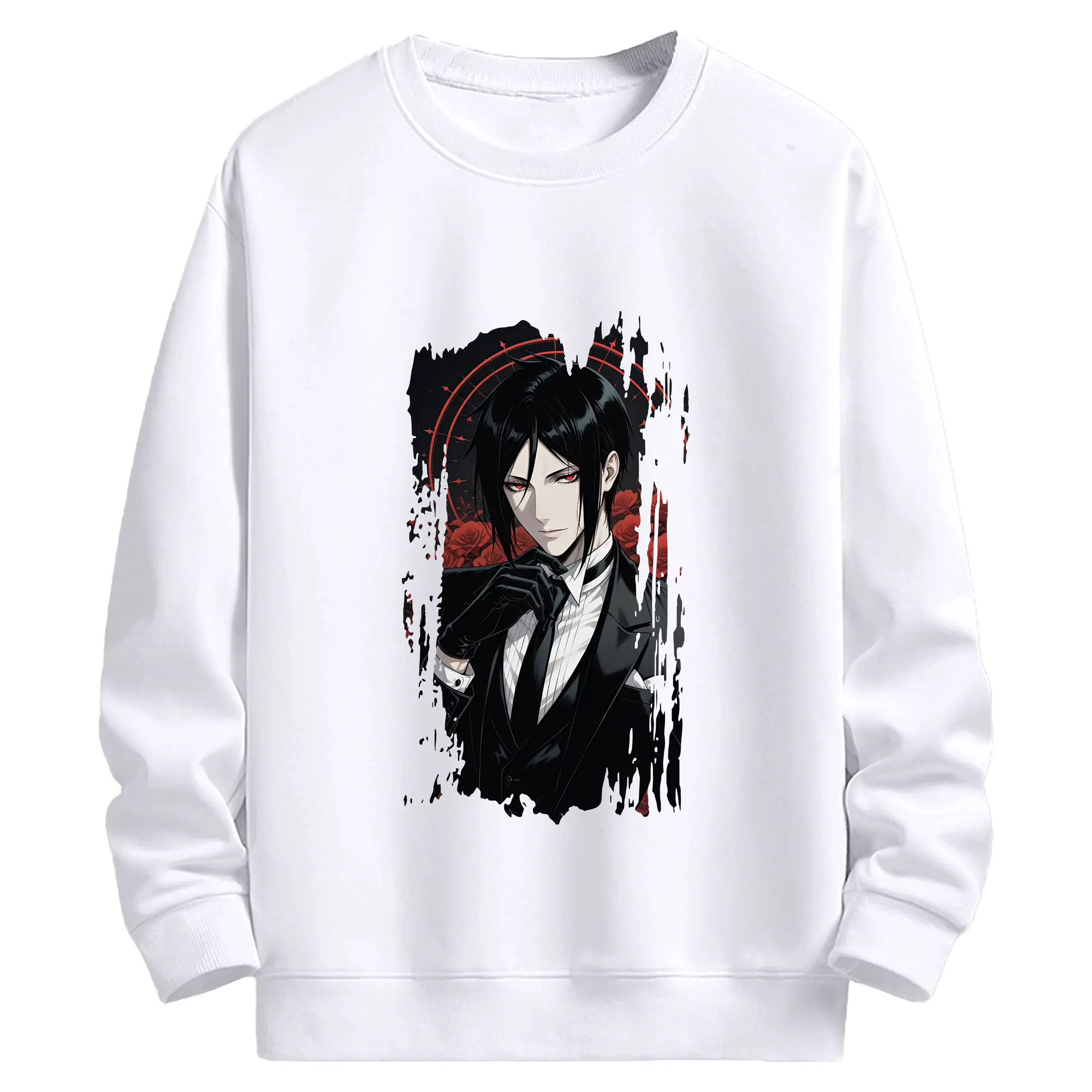 黒執事 グッズ,セバスチャン・ミカエリス - 高品質 クルーネック スウェット ・ コットン59％ ポリエステル41％ ・ ユニセックス 長袖 トレーナー ・ カジュアル デイリー スポーツ 散歩用
