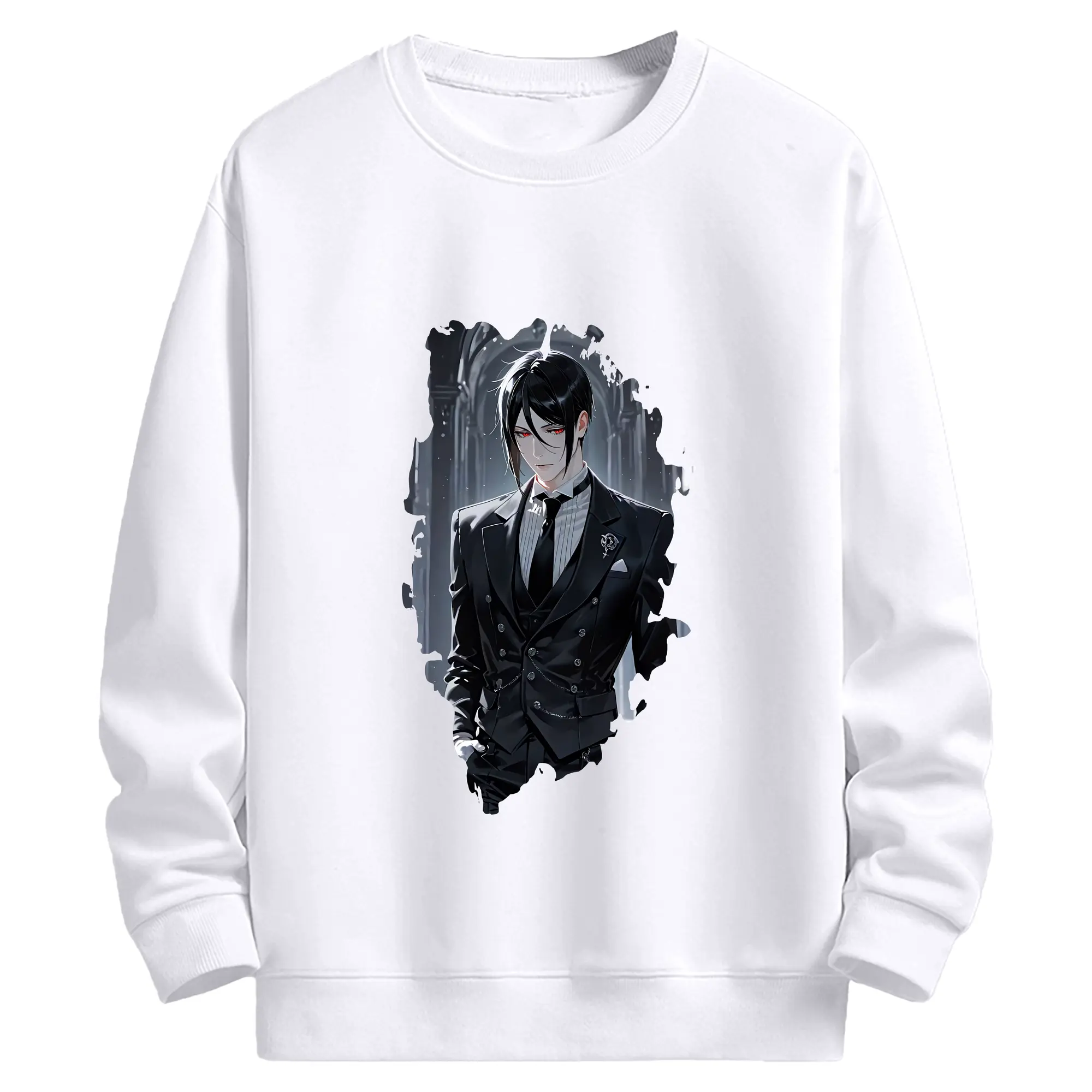 黒執事 グッズ,セバスチャン・ミカエリス - 高品質 クルーネック スウェット ・ コットン59％ ポリエステル41％ ・ ユニセックス 長袖 トレーナー ・ カジュアル デイリー スポーツ 散歩用