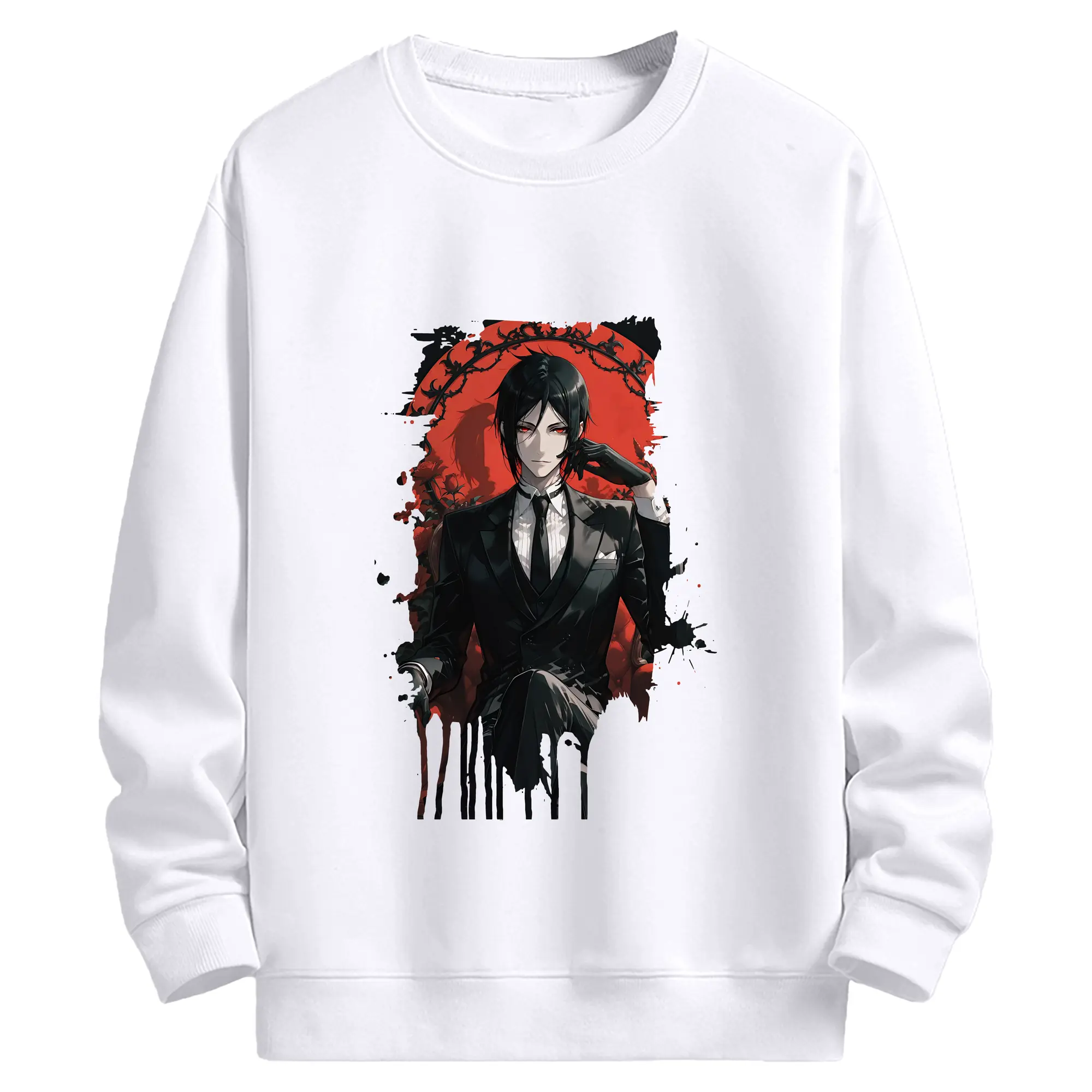 黒執事 グッズ,セバスチャン・ミカエリス - 高品質 クルーネック スウェット ・ コットン59％ ポリエステル41％ ・ ユニセックス 長袖 トレーナー ・ カジュアル デイリー スポーツ 散歩用