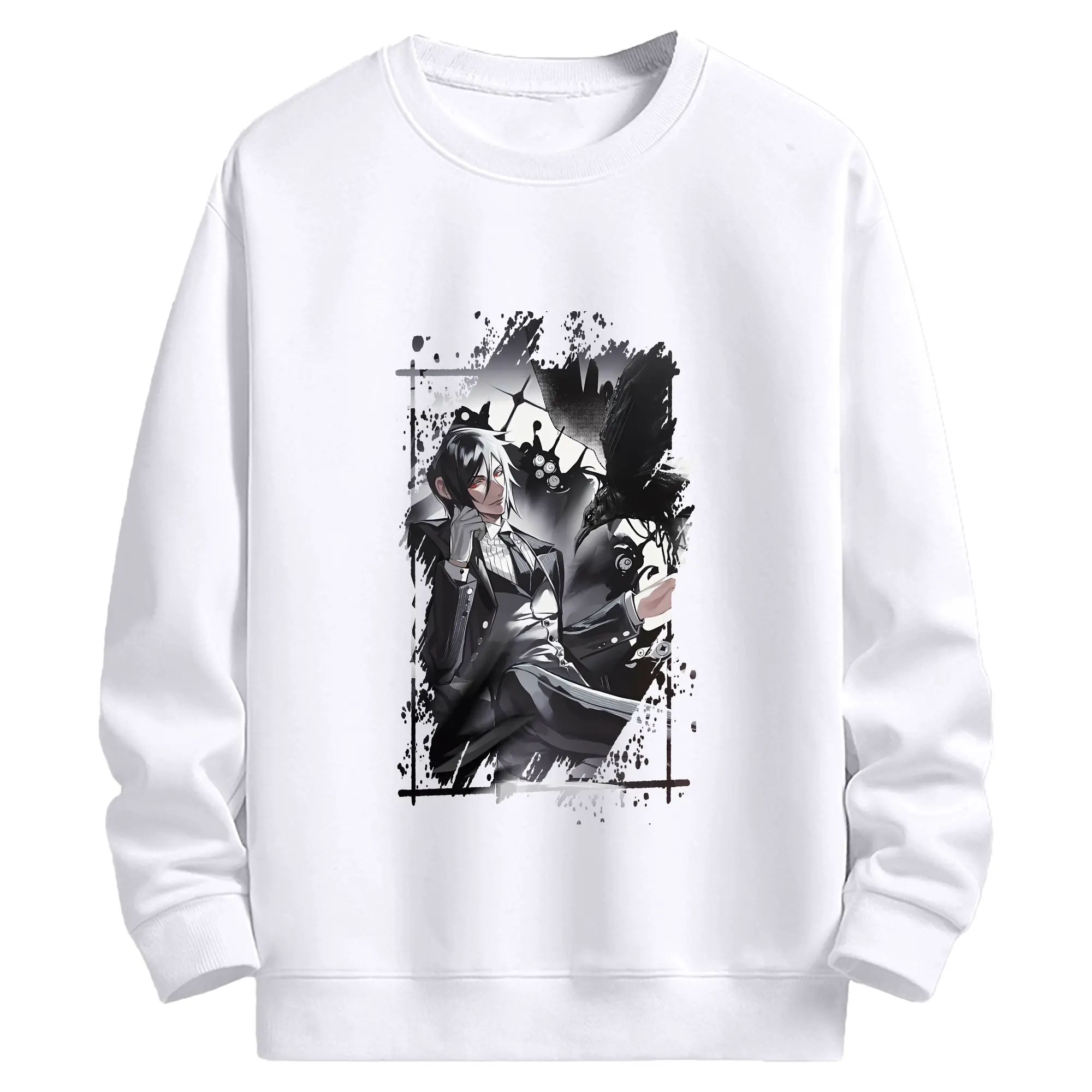 黒執事 グッズ,セバスチャン・ミカエリス - 高品質 クルーネック スウェット ・ コットン59％ ポリエステル41％ ・ ユニセックス 長袖 トレーナー ・ カジュアル デイリー スポーツ 散歩用