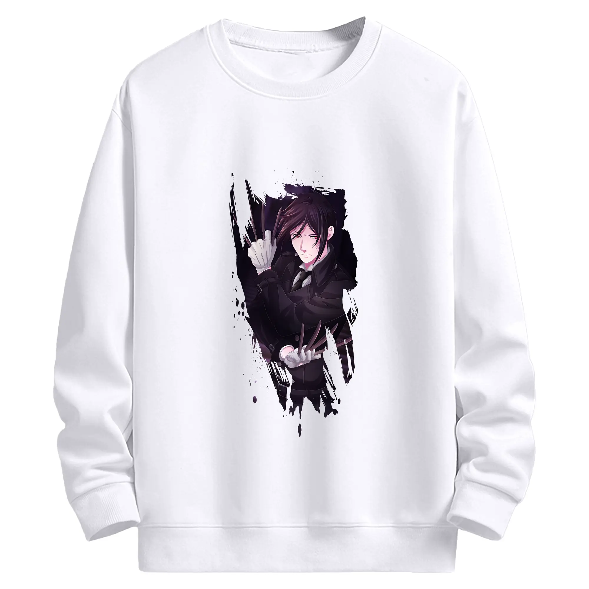 黒執事 グッズ,セバスチャン・ミカエリス - 高品質 クルーネック スウェット ・ コットン59％ ポリエステル41％ ・ ユニセックス 長袖 トレーナー ・ カジュアル デイリー スポーツ 散歩用