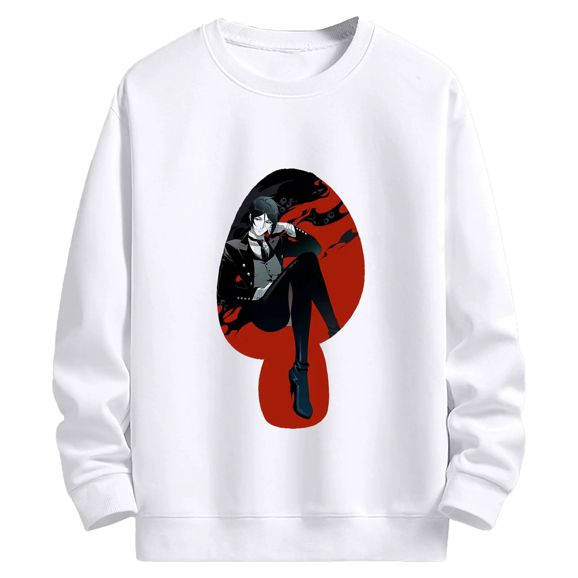 黒執事 グッズ,セバスチャン・ミカエリス - 高品質 クルーネック スウェット ・ コットン59％ ポリエステル41％ ・ ユニセックス 長袖 トレーナー ・ カジュアル デイリー スポーツ 散歩用