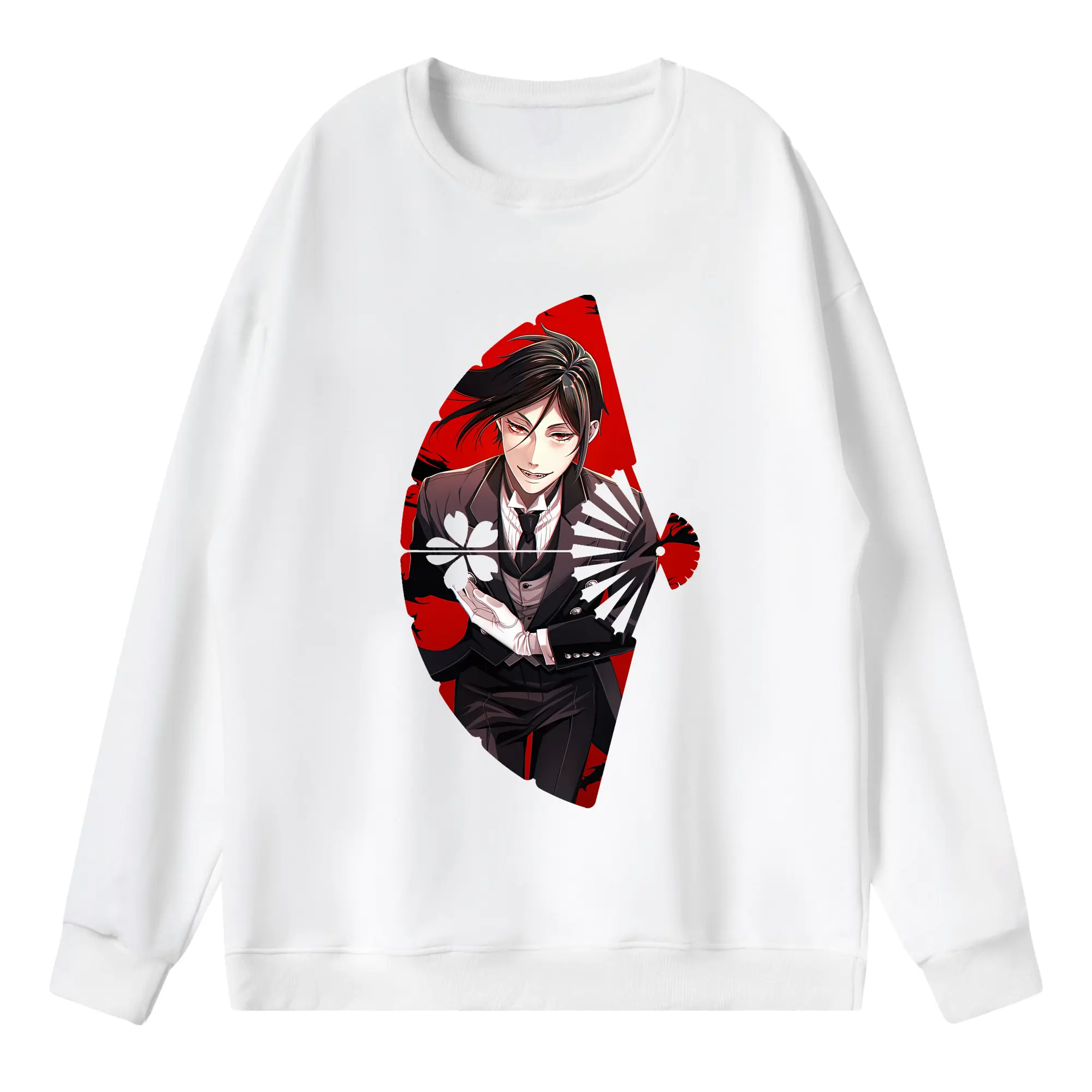 黒執事 グッズ,セバスチャン・ミカエリス - 薄手 クルーネック スウェット 裏毛260g · ポリエステル 春秋向け カジュアル 男女兼用 · トレーナー デイリー スポーツ 散歩に最適