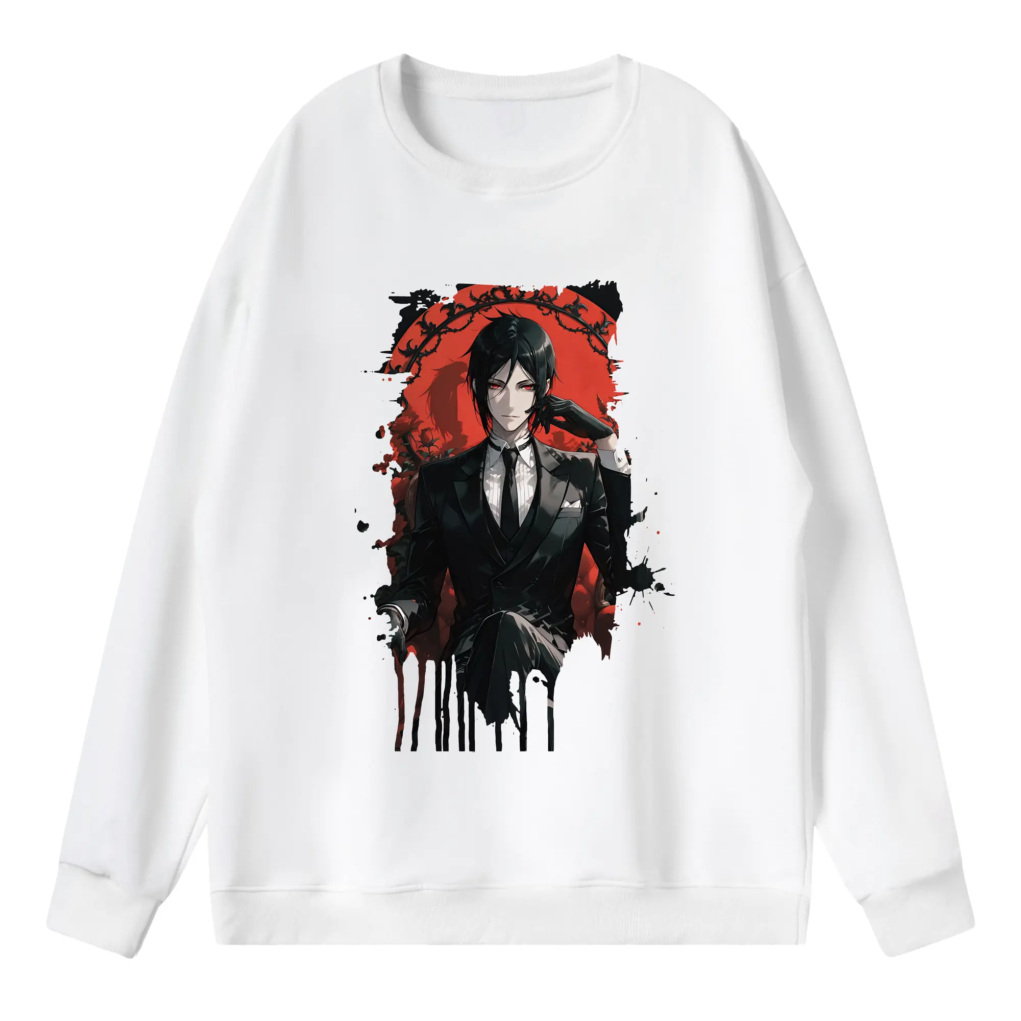 黒執事 グッズ,セバスチャン・ミカエリス - 薄手 クルーネック スウェット 裏毛260g · ポリエステル 春秋向け カジュアル 男女兼用 · トレーナー デイリー スポーツ 散歩に最適