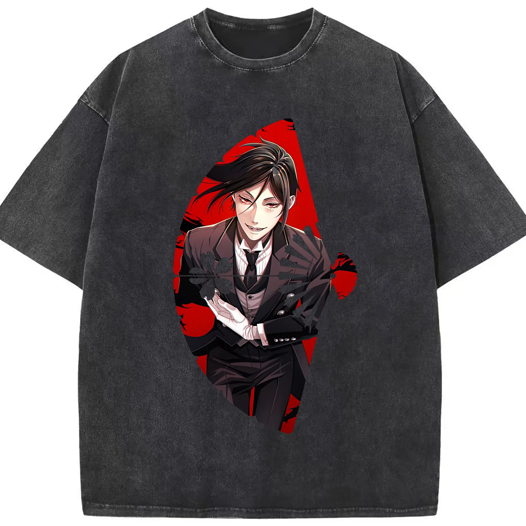 黒執事 グッズ,セバスチャン・ミカエリス - 綿100％ ヴィンテージ風 半袖Tシャツ ・ フロントプリント ・ 柔らか肌触り ・ 通気性 快適 ・ スポーツ カジュアル 外出用