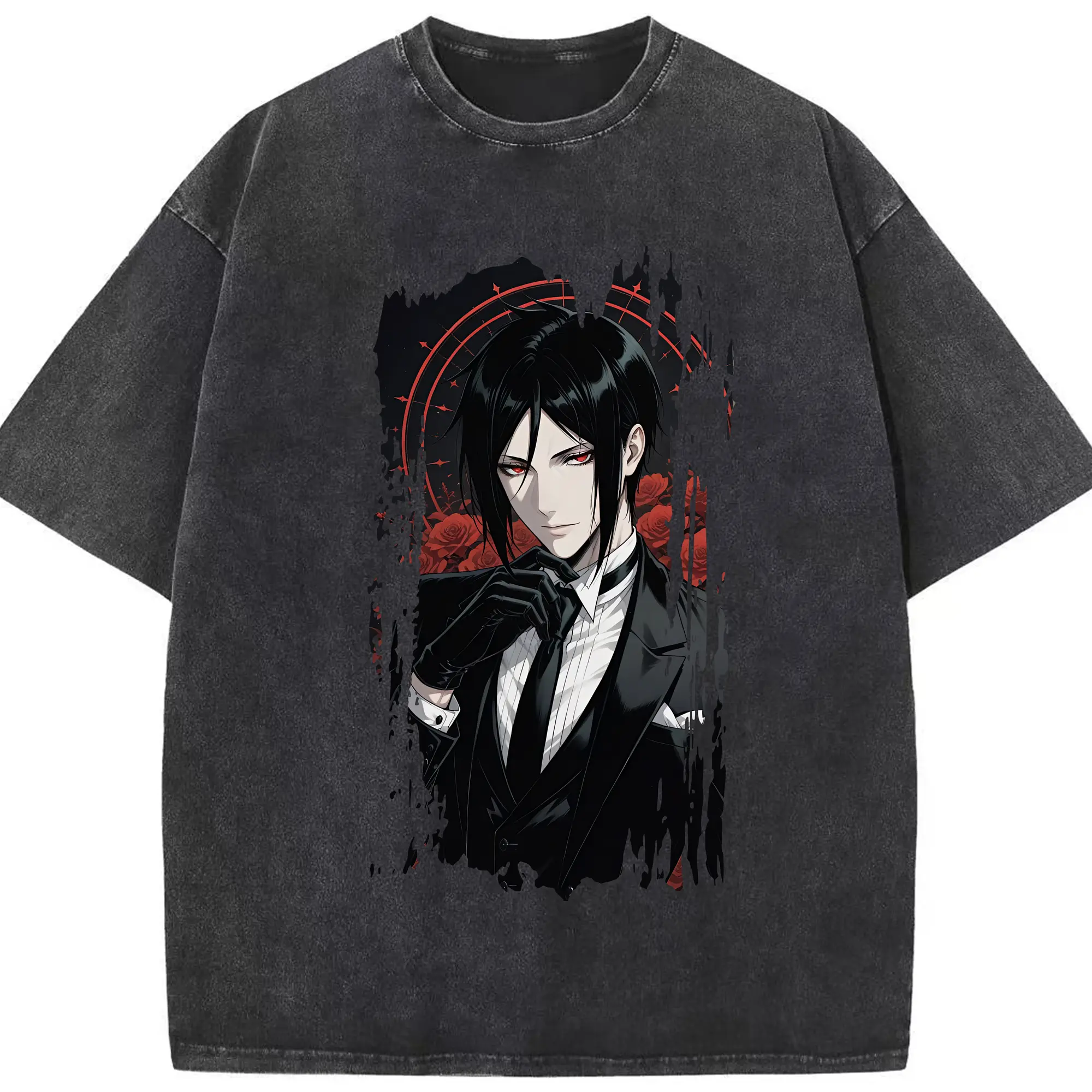 黒執事 グッズ,セバスチャン・ミカエリス - 綿100％ ヴィンテージ風 半袖Tシャツ ・ フロントプリント ・ 柔らか肌触り ・ 通気性 快適 ・ スポーツ カジュアル 外出用