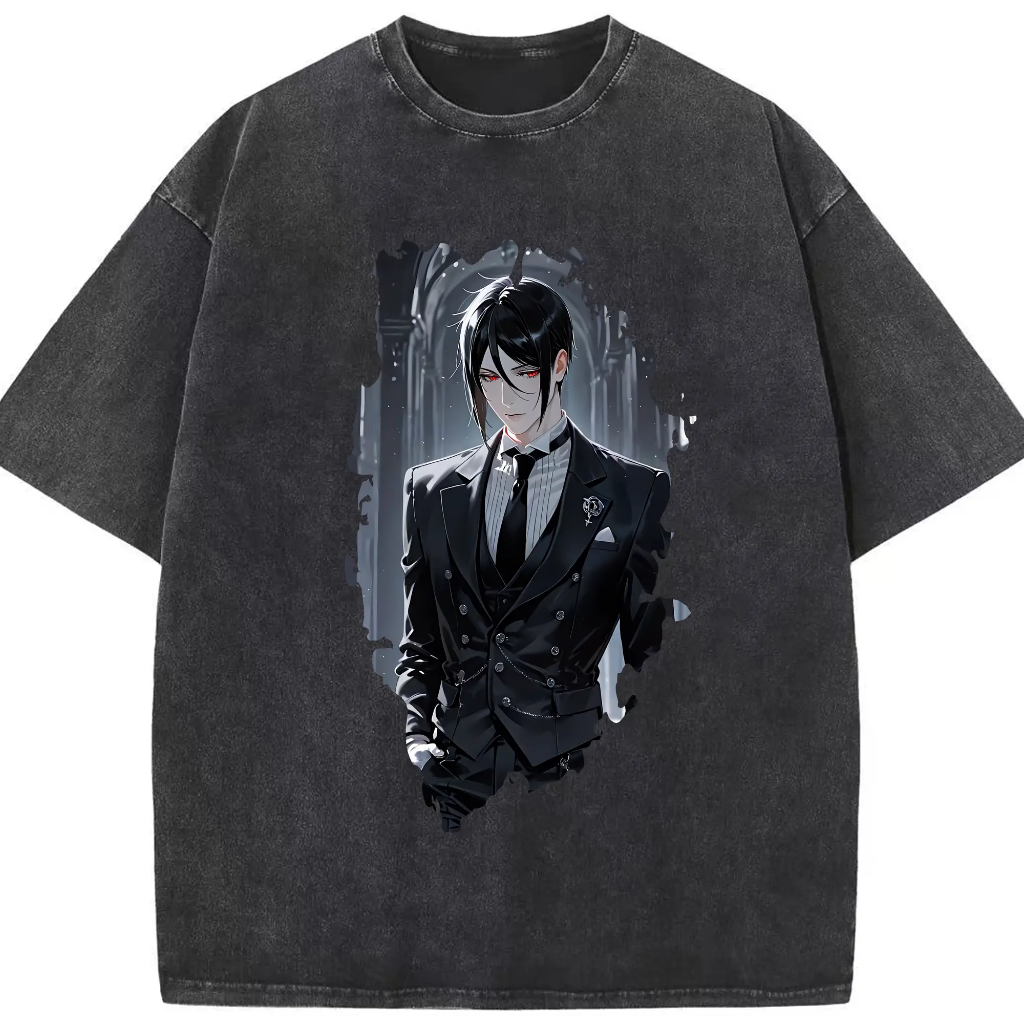 黒執事 グッズ,セバスチャン・ミカエリス - 綿100％ ヴィンテージ風 半袖Tシャツ ・ フロントプリント ・ 柔らか肌触り ・ 通気性 快適 ・ スポーツ カジュアル 外出用