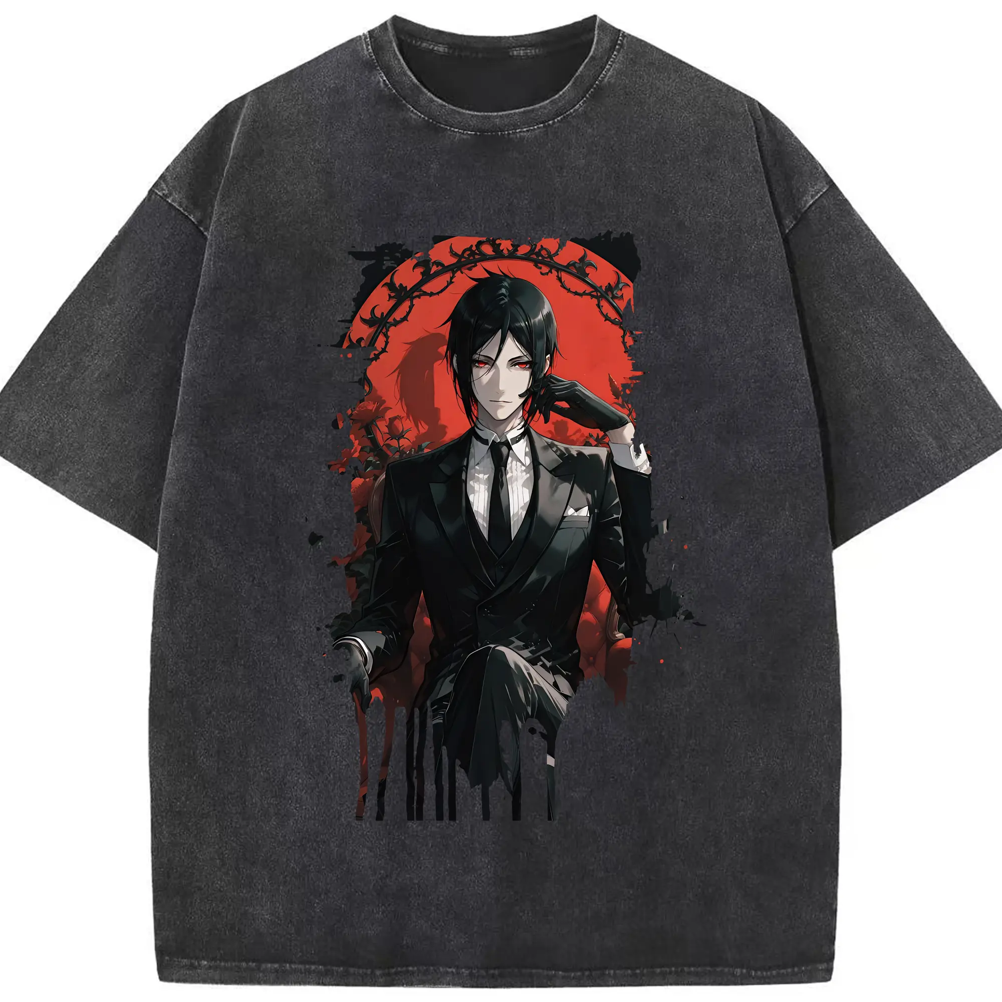 黒執事 グッズ,セバスチャン・ミカエリス - 綿100％ ヴィンテージ風 半袖Tシャツ ・ フロントプリント ・ 柔らか肌触り ・ 通気性 快適 ・ スポーツ カジュアル 外出用