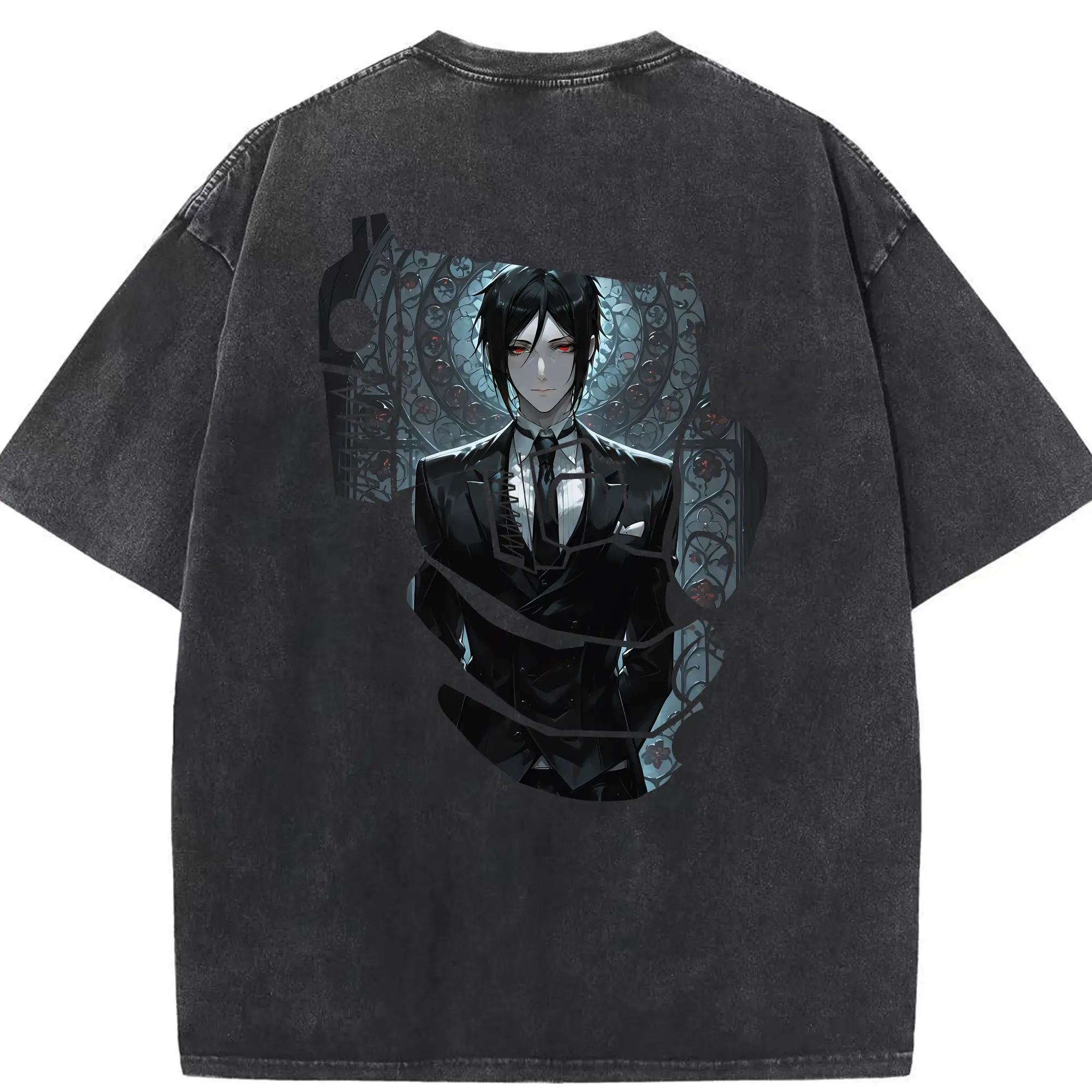 黒執事 グッズ,セバスチャン・ミカエリス - 綿100％ ヴィンテージ風 半袖Tシャツ ・ 背面プリント ・ 柔らか肌触り ・ 通気性 快適 ・ スポーツ カジュアル 外出用