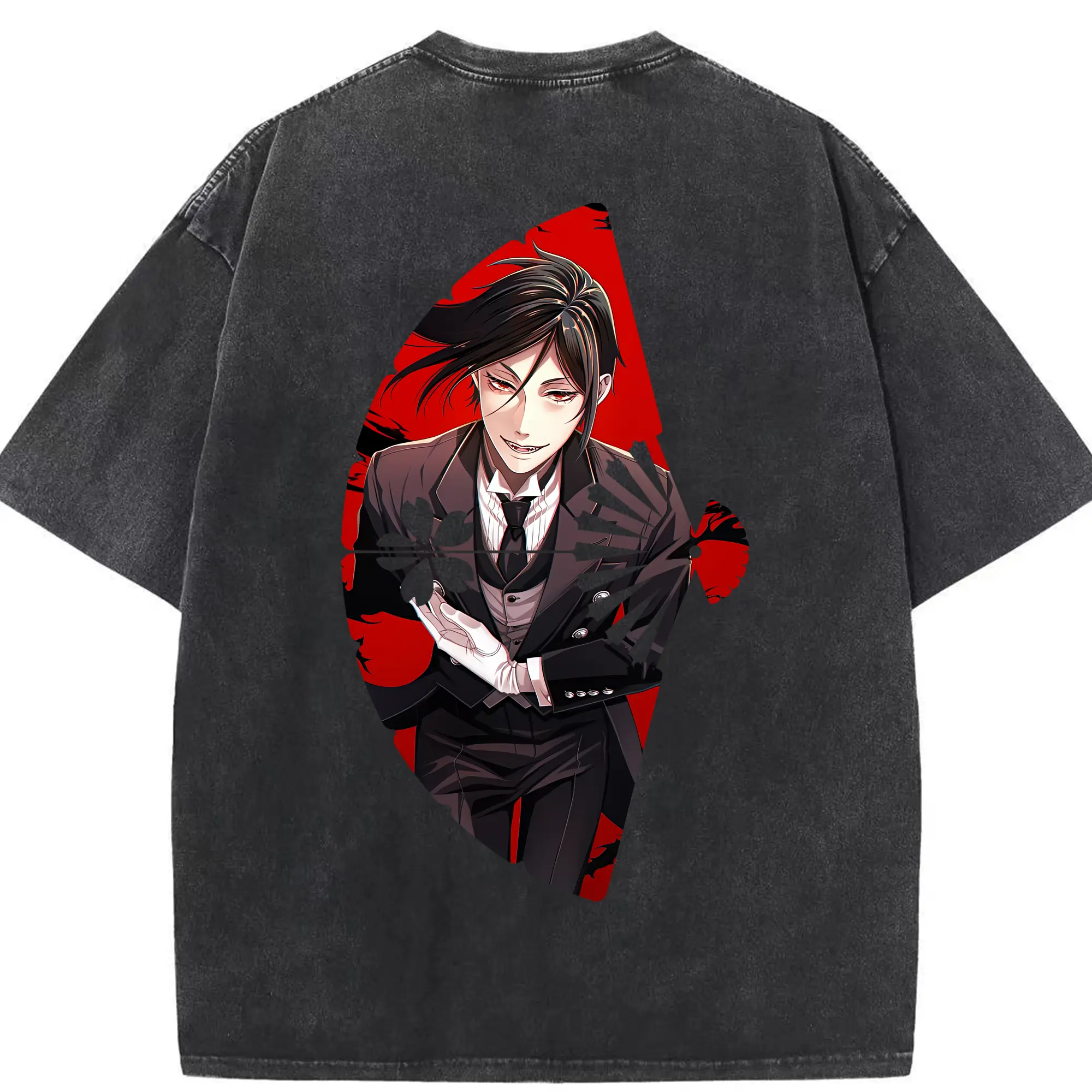 黒執事 グッズ,セバスチャン・ミカエリス - 綿100％ ヴィンテージ風 半袖Tシャツ ・ 背面プリント ・ 柔らか肌触り ・ 通気性 快適 ・ スポーツ カジュアル 外出用