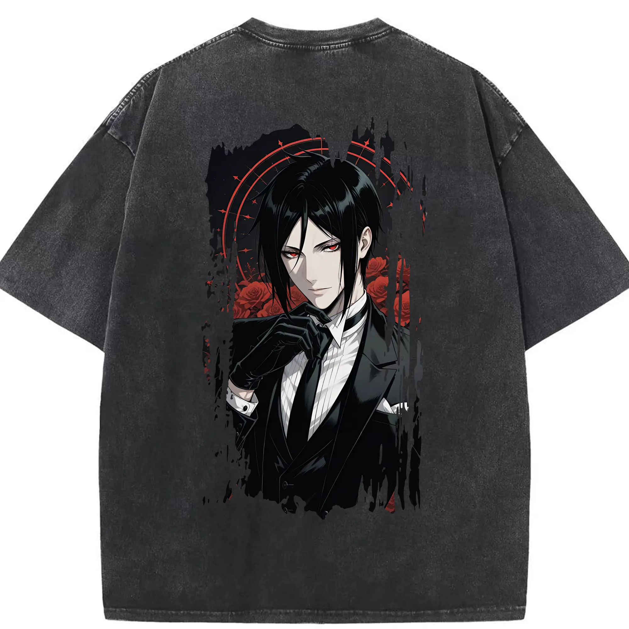 黒執事 グッズ,セバスチャン・ミカエリス - 綿100％ ヴィンテージ風 半袖Tシャツ ・ 背面プリント ・ 柔らか肌触り ・ 通気性 快適 ・ スポーツ カジュアル 外出用