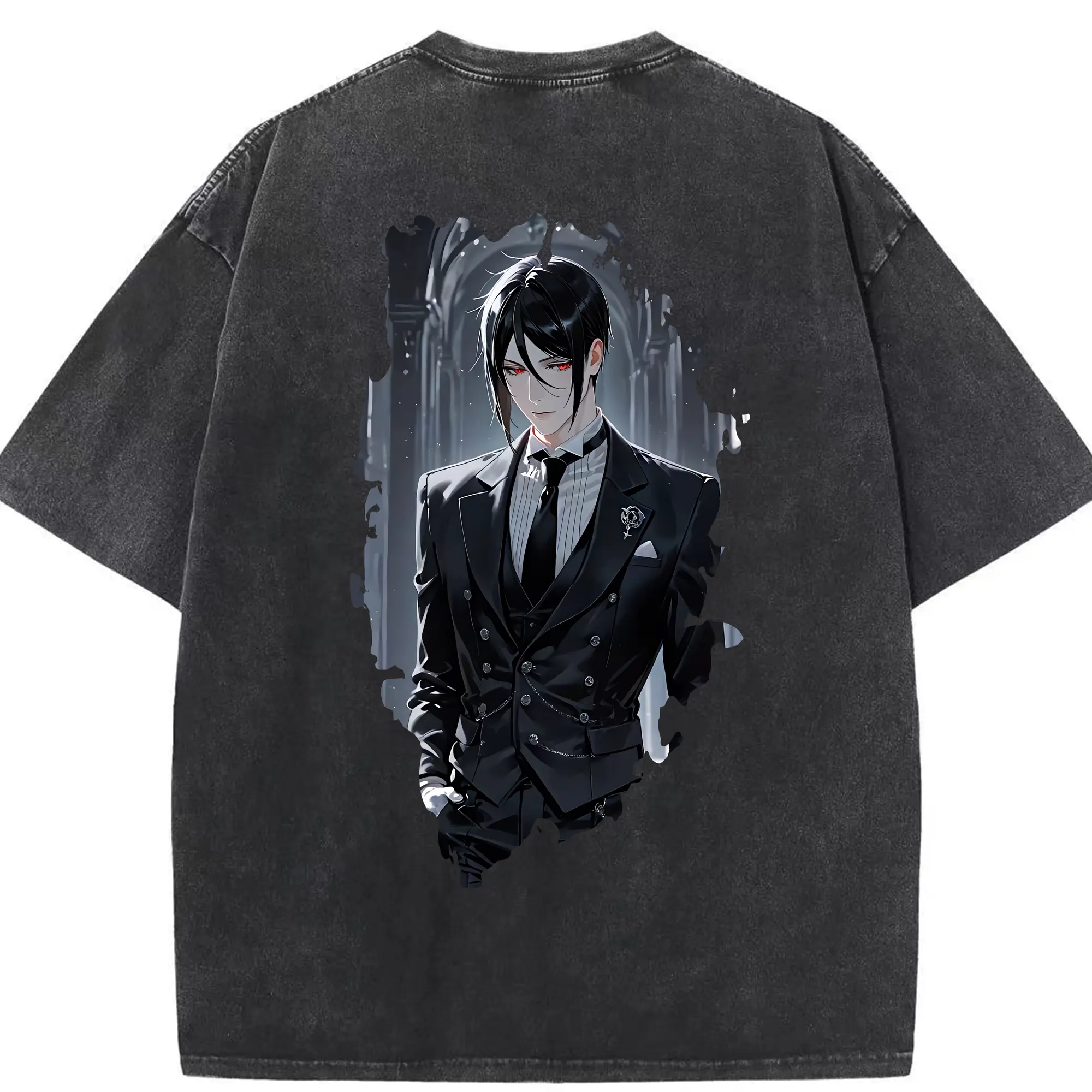 黒執事 グッズ,セバスチャン・ミカエリス - 綿100％ ヴィンテージ風 半袖Tシャツ ・ 背面プリント ・ 柔らか肌触り ・ 通気性 快適 ・ スポーツ カジュアル 外出用