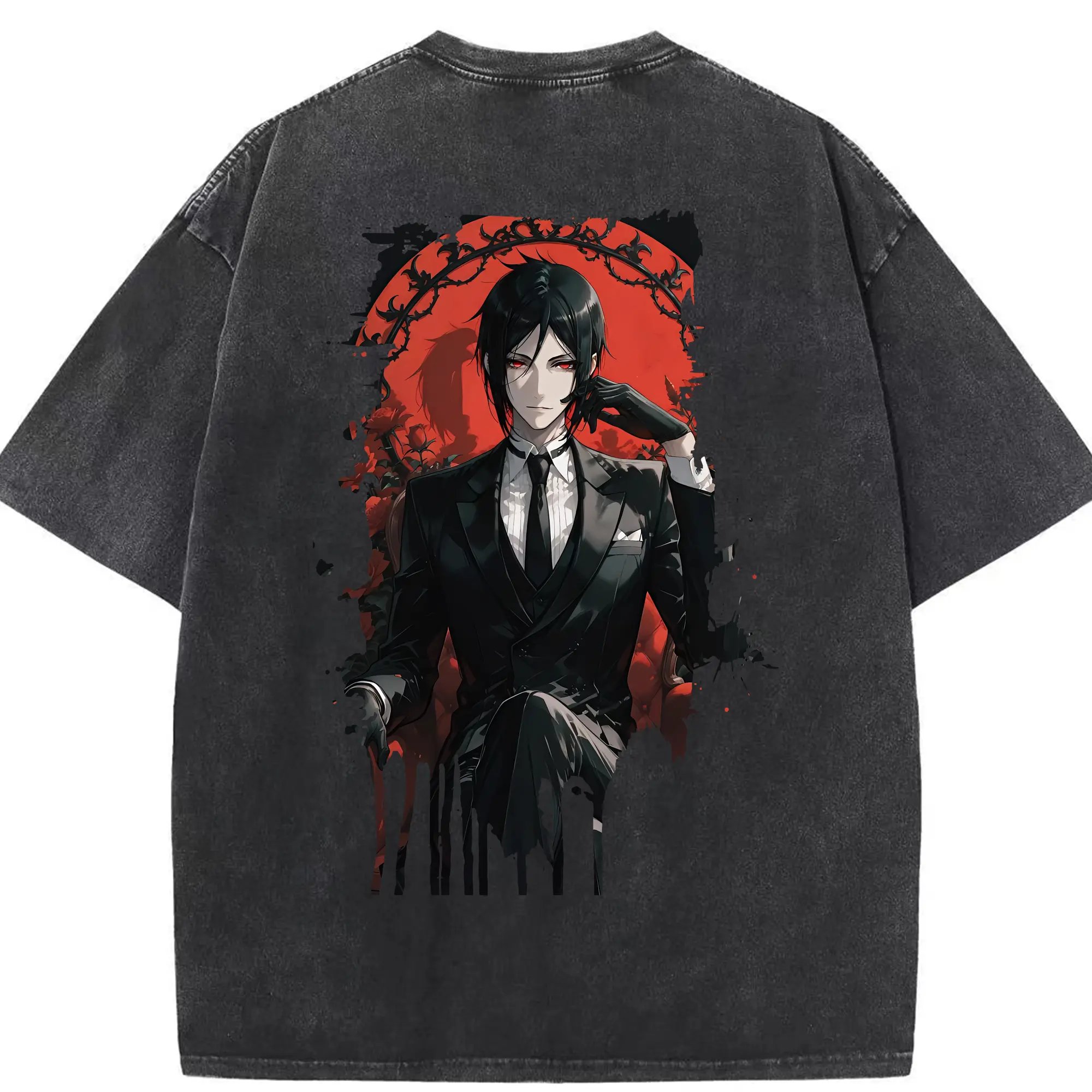 黒執事 グッズ,セバスチャン・ミカエリス - 綿100％ ヴィンテージ風 半袖Tシャツ ・ 背面プリント ・ 柔らか肌触り ・ 通気性 快適 ・ スポーツ カジュアル 外出用