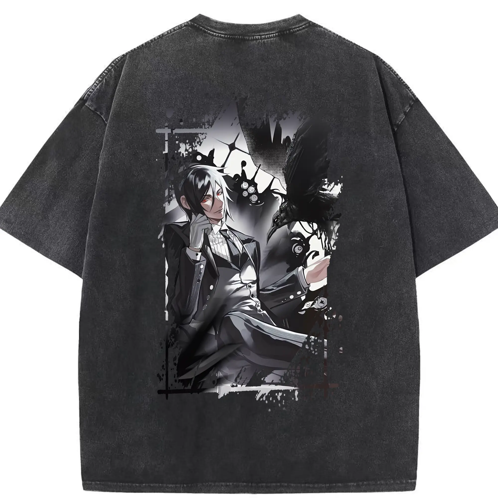 黒執事 グッズ,セバスチャン・ミカエリス - 綿100％ ヴィンテージ風 半袖Tシャツ ・ 背面プリント ・ 柔らか肌触り ・ 通気性 快適 ・ スポーツ カジュアル 外出用