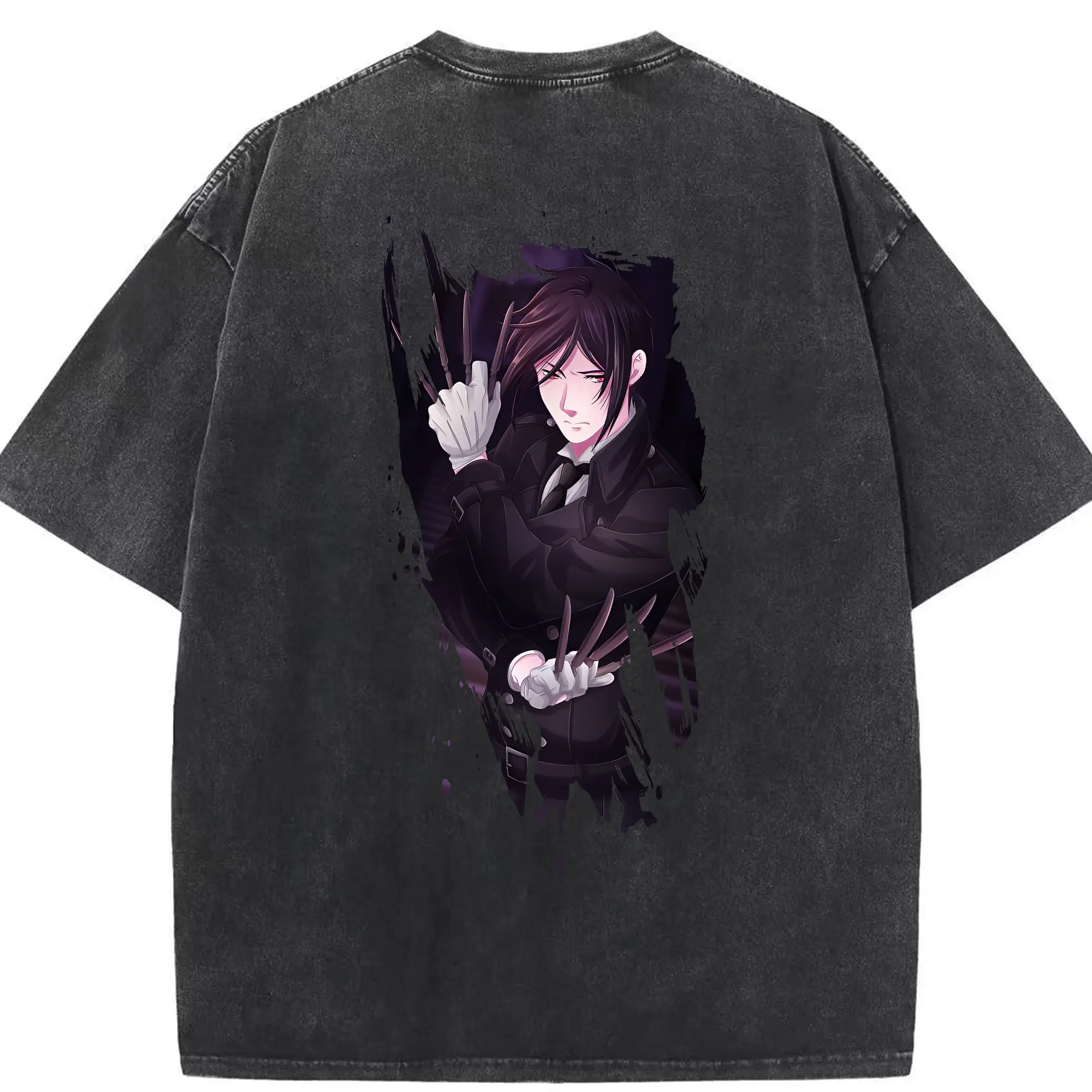 黒執事 グッズ,セバスチャン・ミカエリス - 綿100％ ヴィンテージ風 半袖Tシャツ ・ 背面プリント ・ 柔らか肌触り ・ 通気性 快適 ・ スポーツ カジュアル 外出用