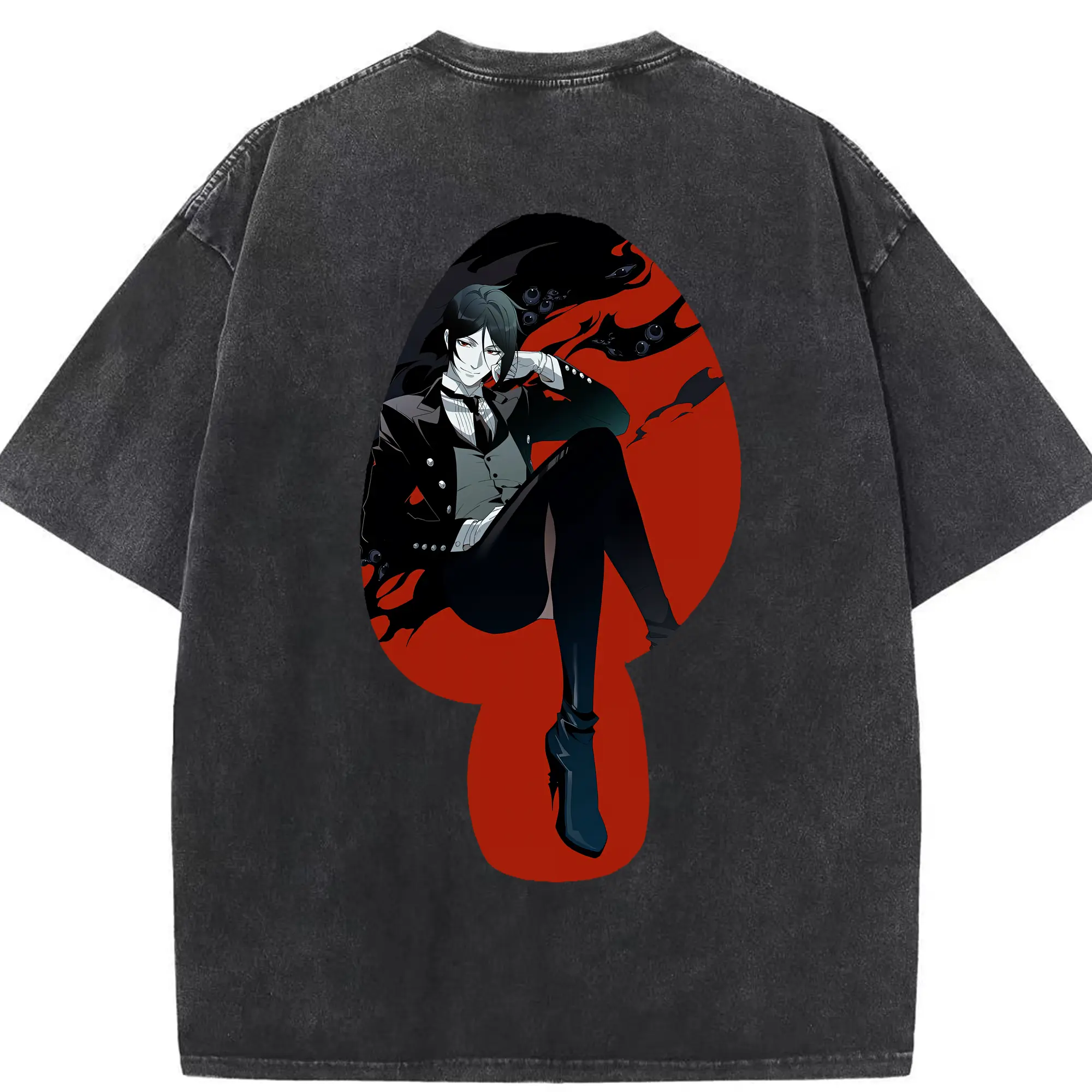 黒執事 グッズ,セバスチャン・ミカエリス - 綿100％ ヴィンテージ風 半袖Tシャツ ・ 背面プリント ・ 柔らか肌触り ・ 通気性 快適 ・ スポーツ カジュアル 外出用