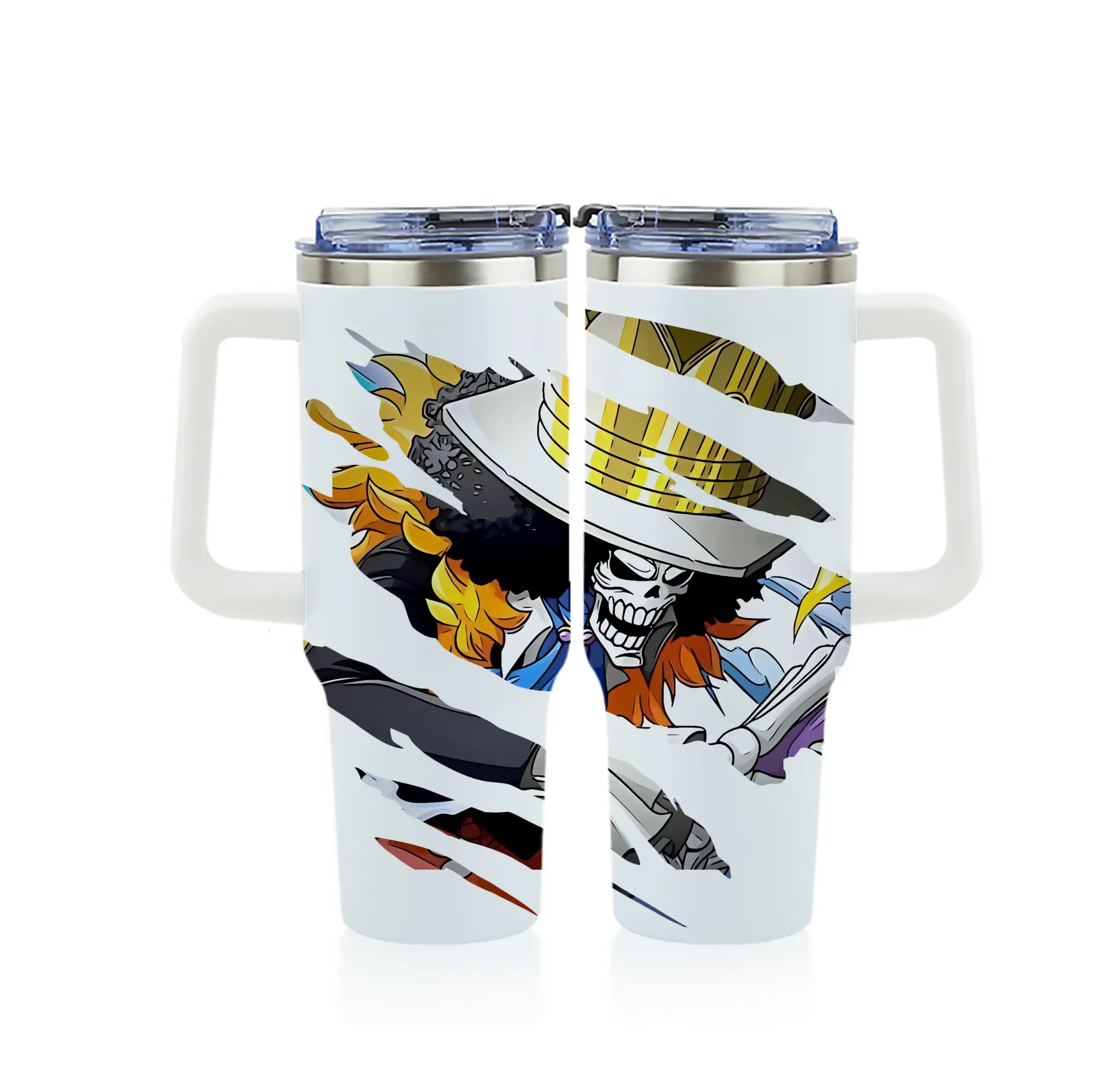 ワンピース グッズ ブルック - 1200mL フルプリント車用タンブラー ・ 304ステンレス 内側 ・ 201ステンレス 外側 ・ 保温 保冷 ・ 通勤 ドライブ アウトドア用