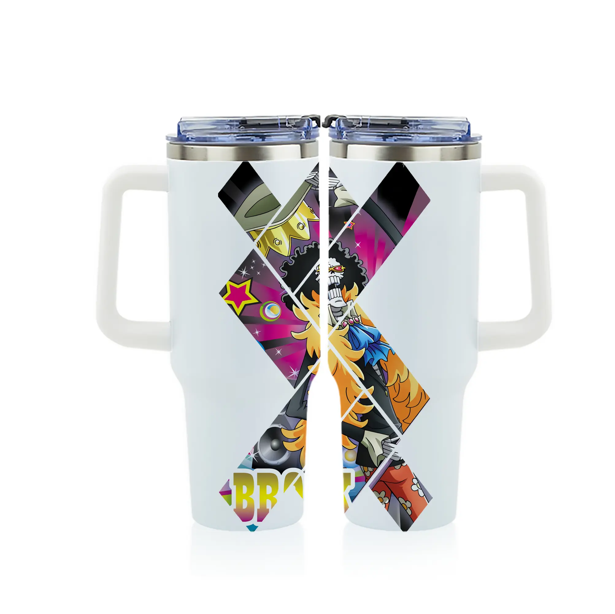 ワンピース グッズ ブルック - 1200mL フルプリント車用タンブラー ・ 304ステンレス 内側 ・ 201ステンレス 外側 ・ 保温 保冷 ・ 通勤 ドライブ アウトドア用