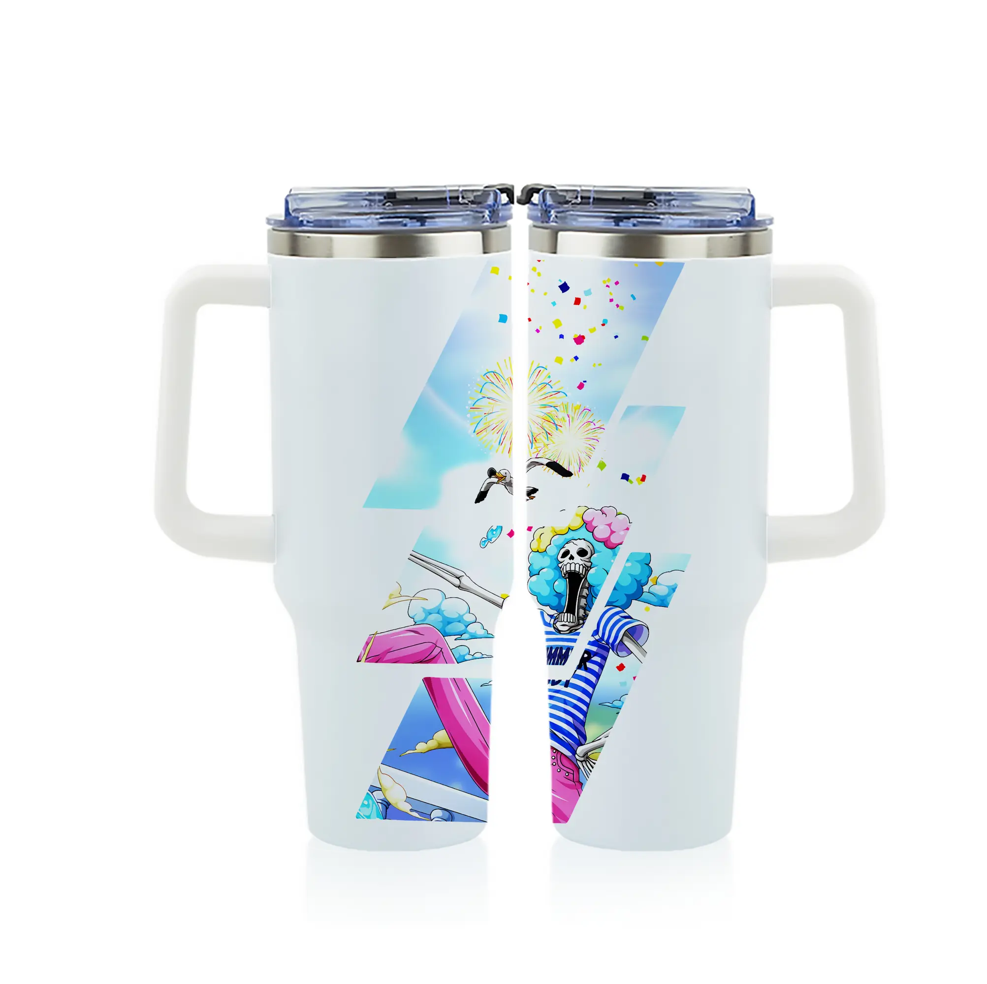 ワンピース グッズ ブルック - 1200mL フルプリント車用タンブラー ・ 304ステンレス 内側 ・ 201ステンレス 外側 ・ 保温 保冷 ・ 通勤 ドライブ アウトドア用