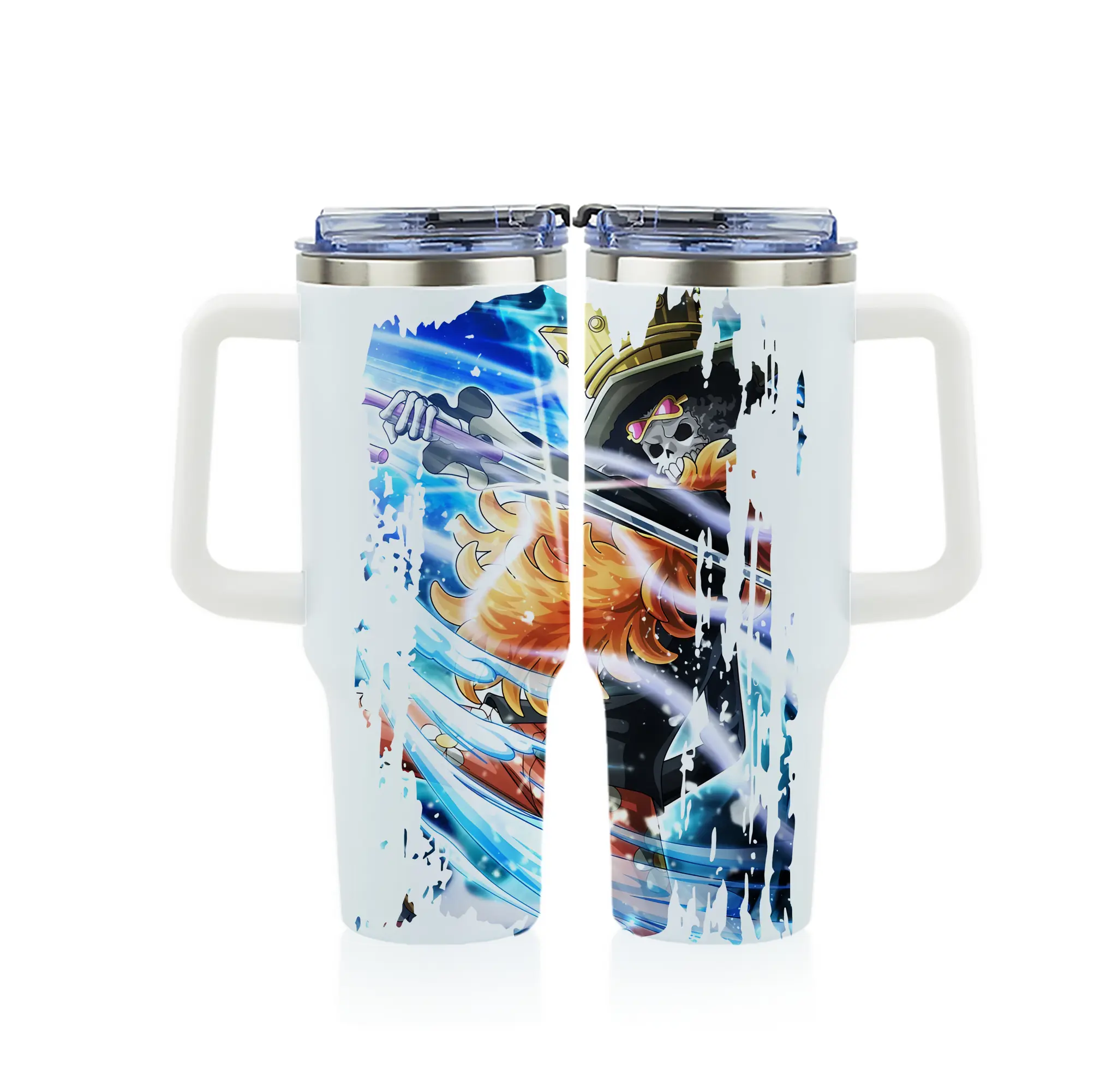 ワンピース グッズ ブルック - 1200mL フルプリント車用タンブラー ・ 304ステンレス 内側 ・ 201ステンレス 外側 ・ 保温 保冷 ・ 通勤 ドライブ アウトドア用