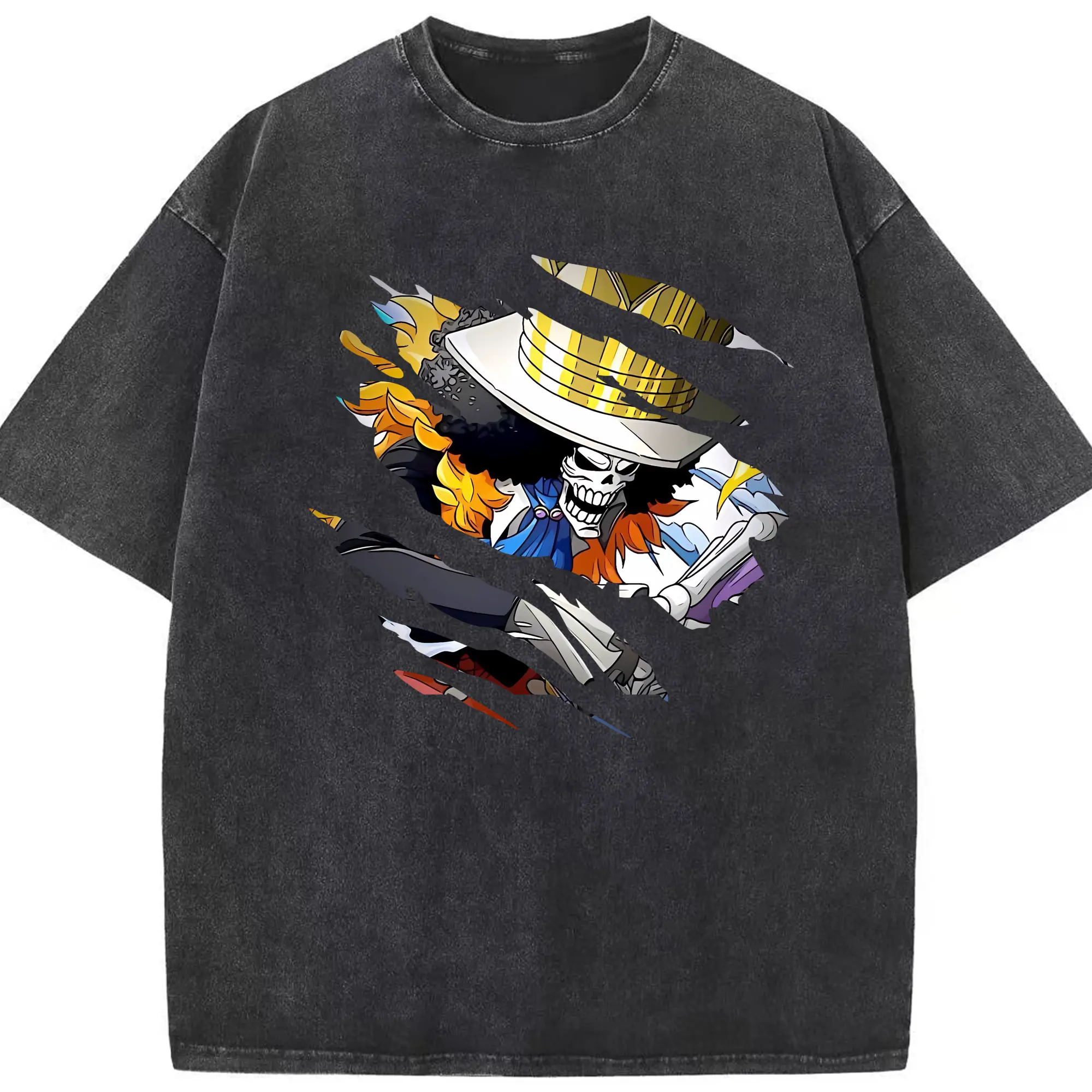 ワンピース グッズ ブルック - 綿100％ ヴィンテージ風 半袖Tシャツ ・ フロントプリント ・ 柔らか肌触り ・ 通気性 快適 ・ スポーツ カジュアル 外出用