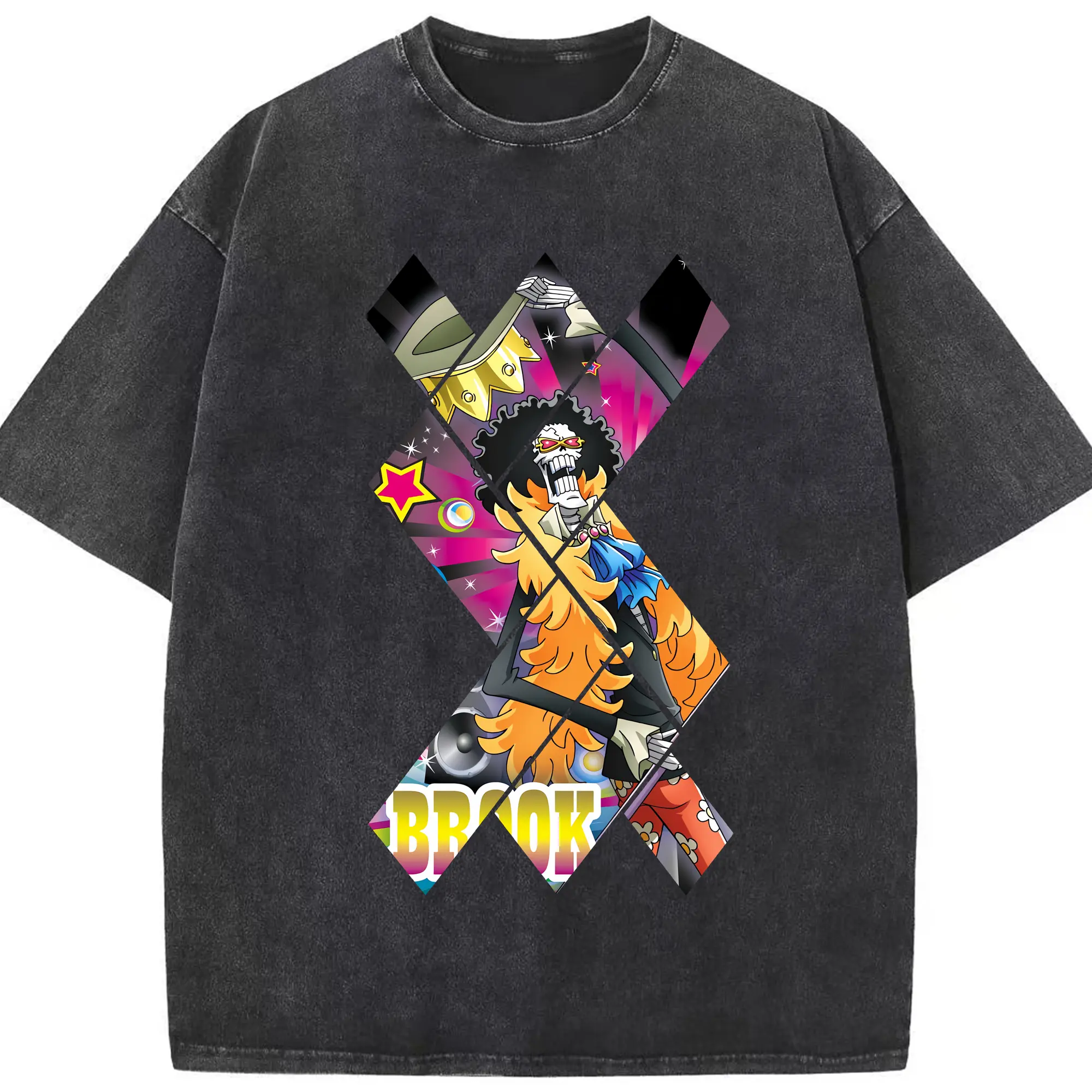 ワンピース グッズ ブルック - 綿100％ ヴィンテージ風 半袖Tシャツ ・ フロントプリント ・ 柔らか肌触り ・ 通気性 快適 ・ スポーツ カジュアル 外出用