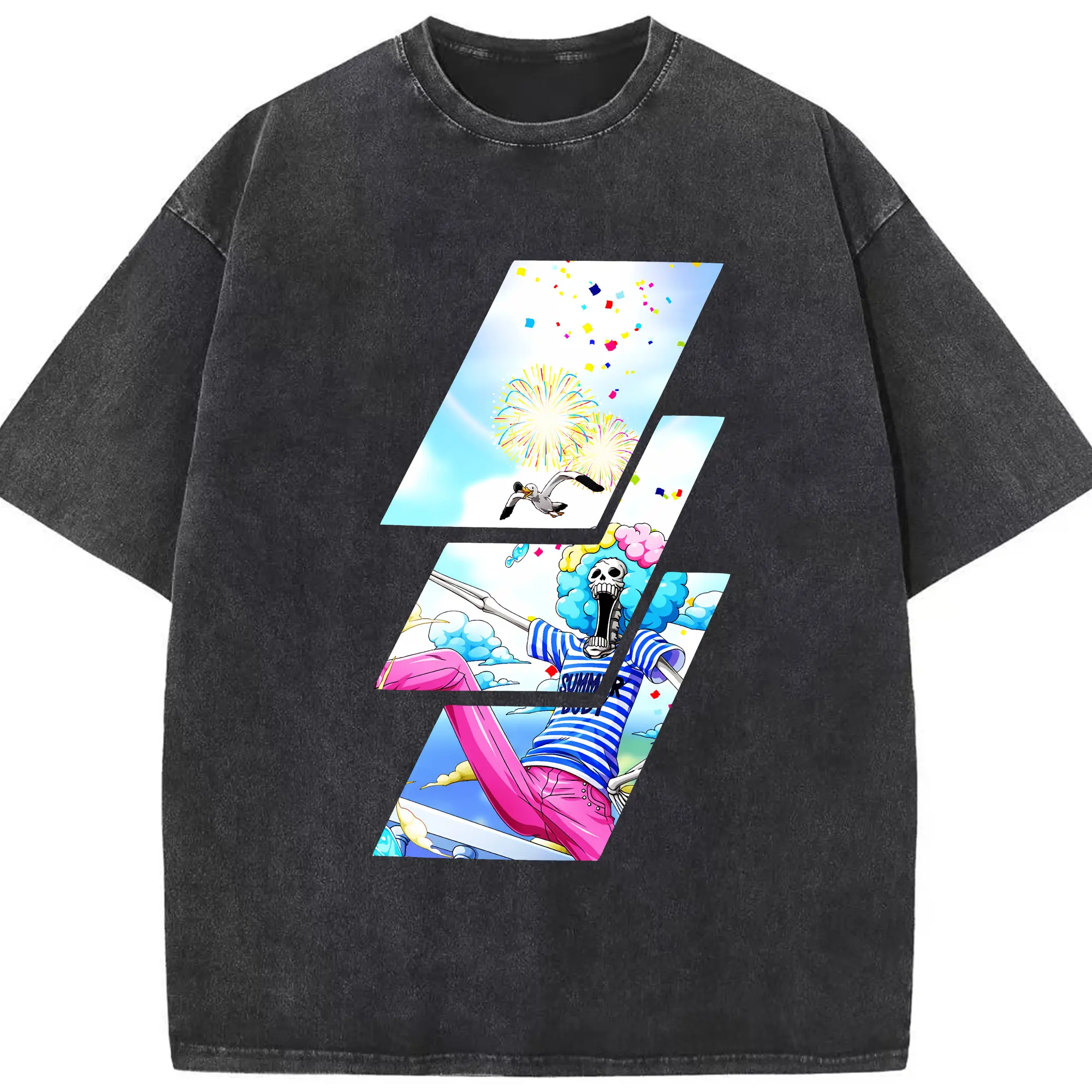 ワンピース グッズ ブルック - 綿100％ ヴィンテージ風 半袖Tシャツ ・ フロントプリント ・ 柔らか肌触り ・ 通気性 快適 ・ スポーツ カジュアル 外出用