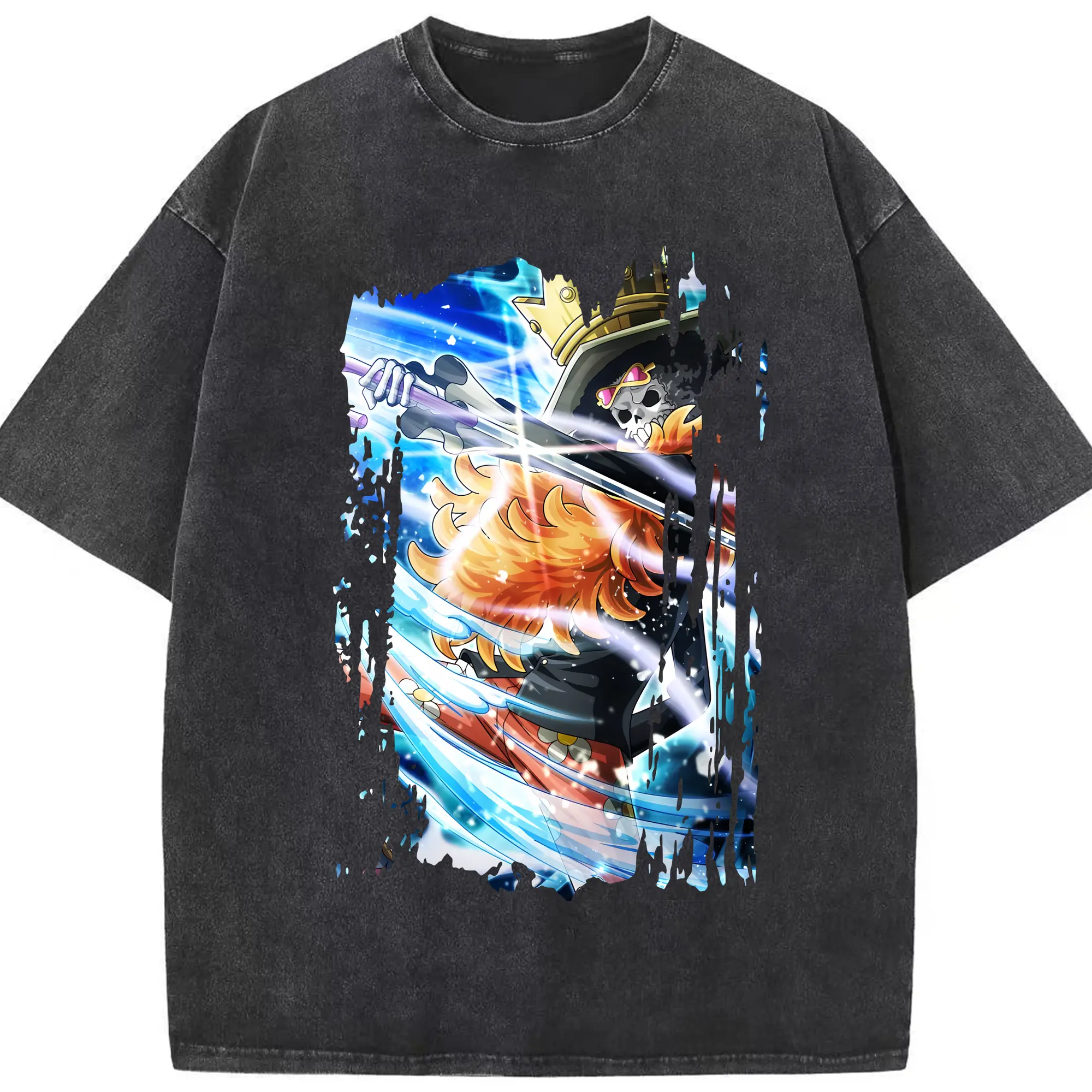 ワンピース グッズ ブルック - 綿100％ ヴィンテージ風 半袖Tシャツ ・ フロントプリント ・ 柔らか肌触り ・ 通気性 快適 ・ スポーツ カジュアル 外出用