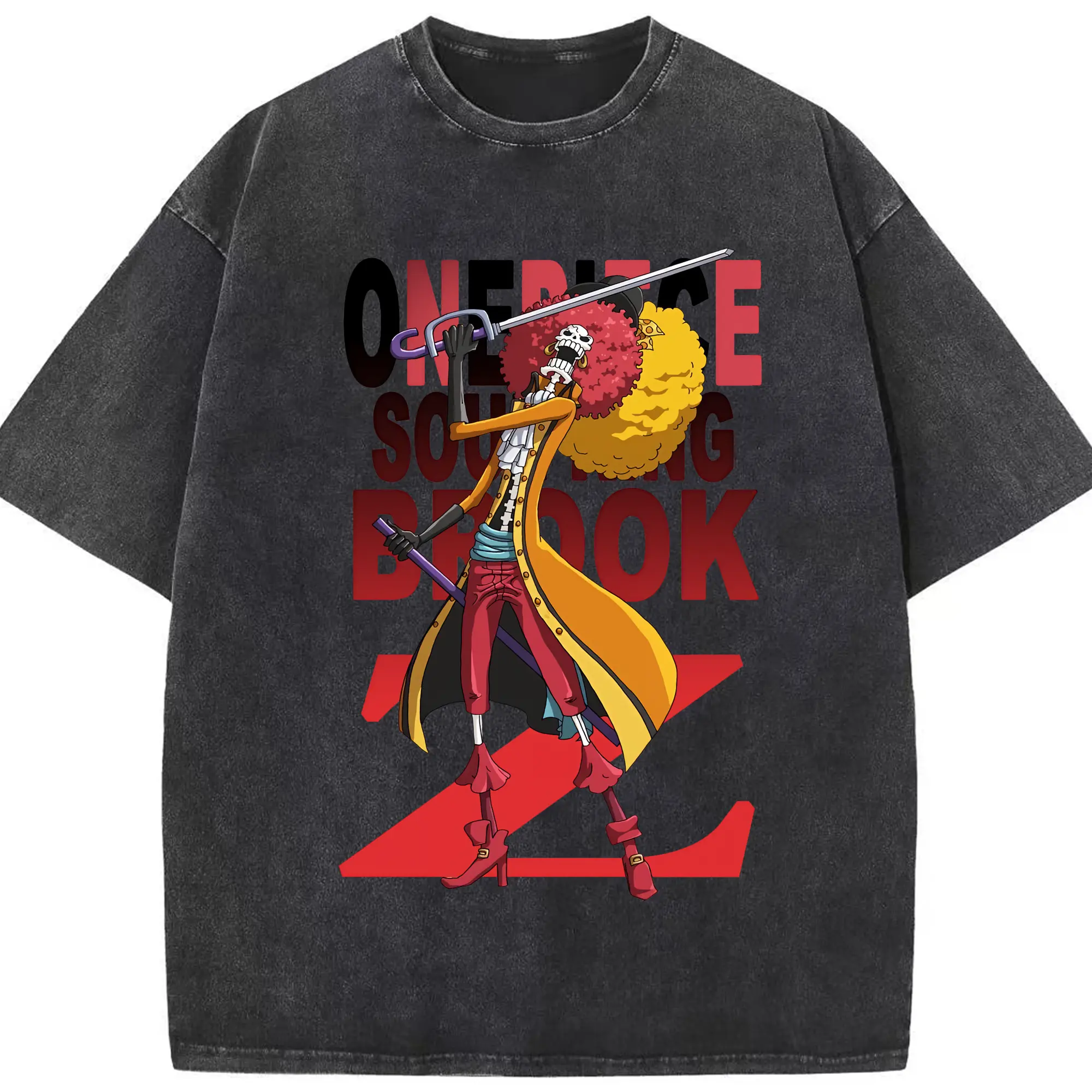 ワンピース グッズ ブルック - 綿100％ ヴィンテージ風 半袖Tシャツ ・ フロントプリント ・ 柔らか肌触り ・ 通気性 快適 ・ スポーツ カジュアル 外出用