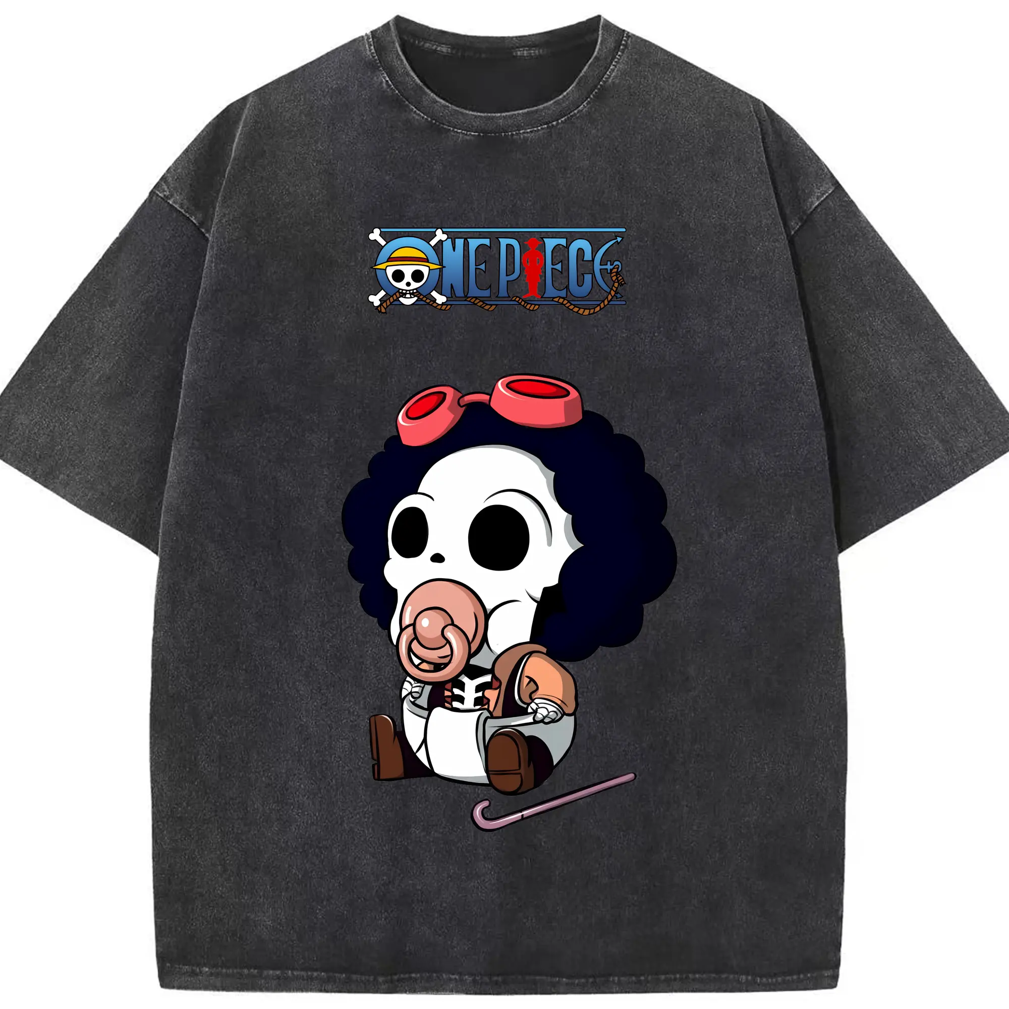 ワンピース グッズ ブルック - 綿100％ ヴィンテージ風 半袖Tシャツ ・ フロントプリント ・ 柔らか肌触り ・ 通気性 快適 ・ スポーツ カジュアル 外出用