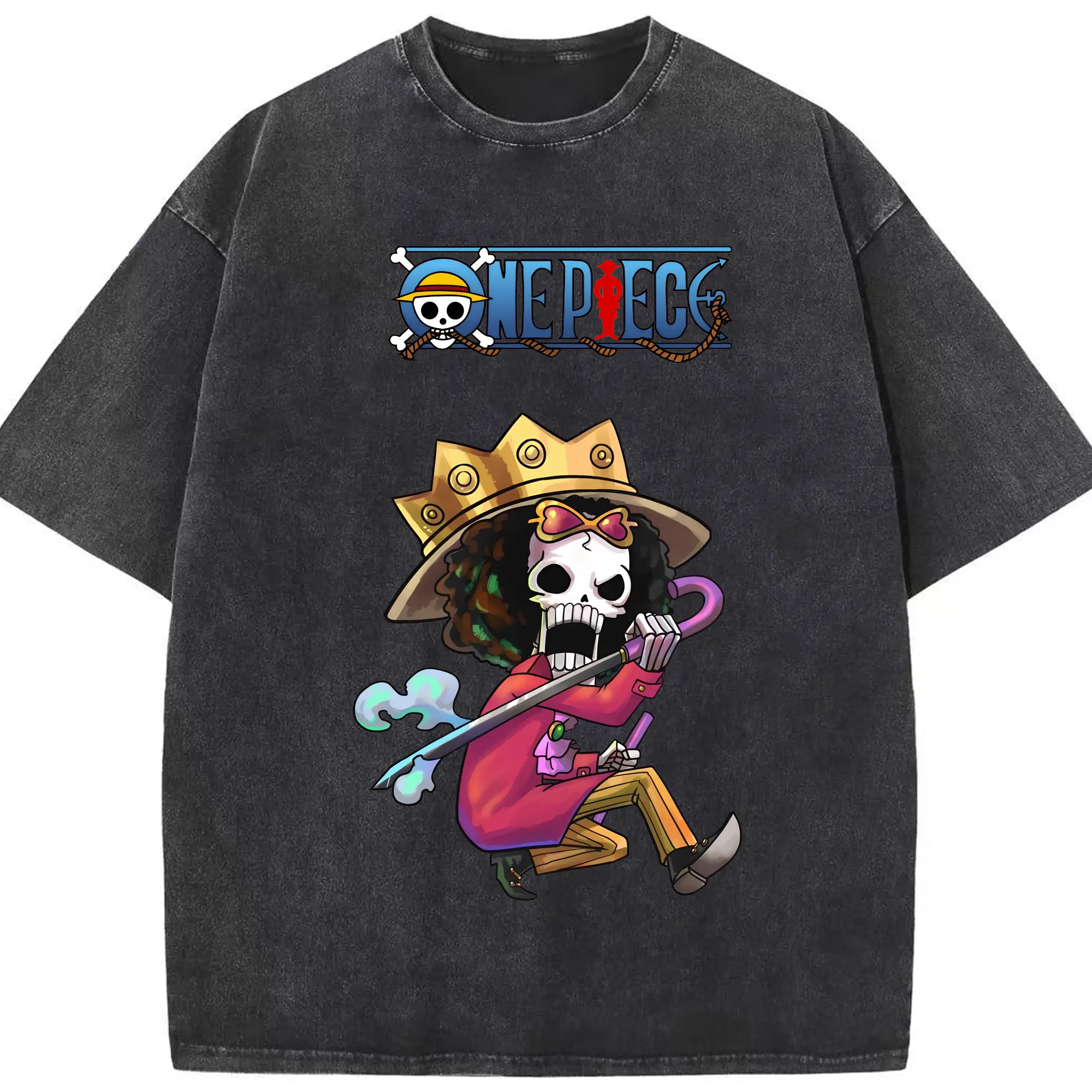 ワンピース グッズ ブルック - 綿100％ ヴィンテージ風 半袖Tシャツ ・ フロントプリント ・ 柔らか肌触り ・ 通気性 快適 ・ スポーツ カジュアル 外出用