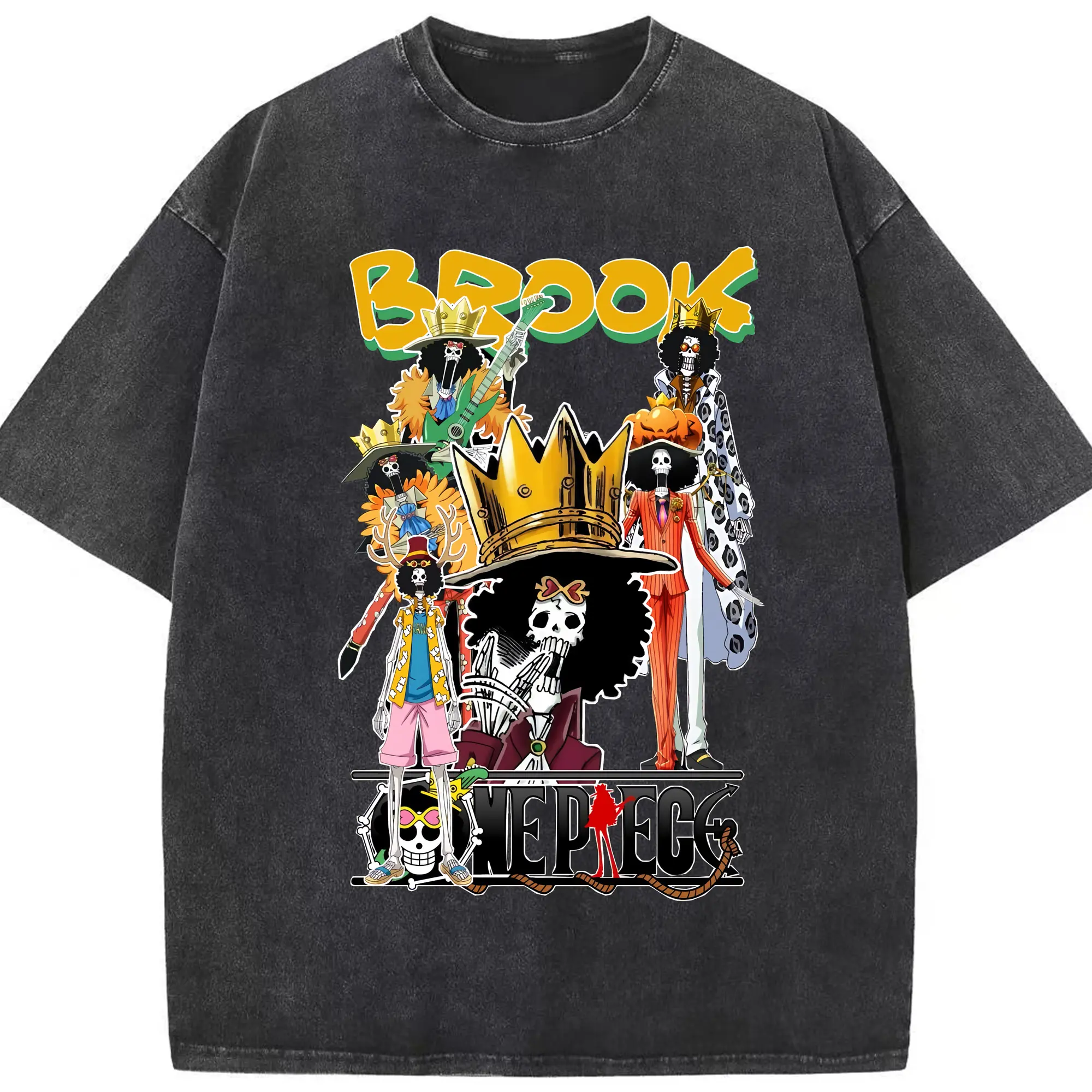 ワンピース グッズ ブルック - 綿100％ ヴィンテージ風 半袖Tシャツ ・ フロントプリント ・ 柔らか肌触り ・ 通気性 快適 ・ スポーツ カジュアル 外出用