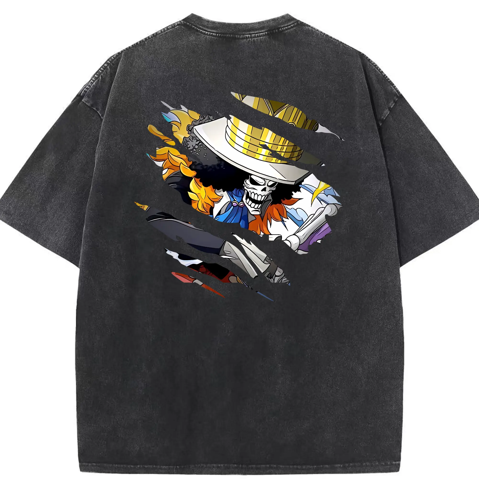 ワンピース グッズ ブルック - 綿100％ ヴィンテージ風 半袖Tシャツ ・ 背面プリント ・ 柔らか肌触り ・ 通気性 快適 ・ スポーツ カジュアル 外出用