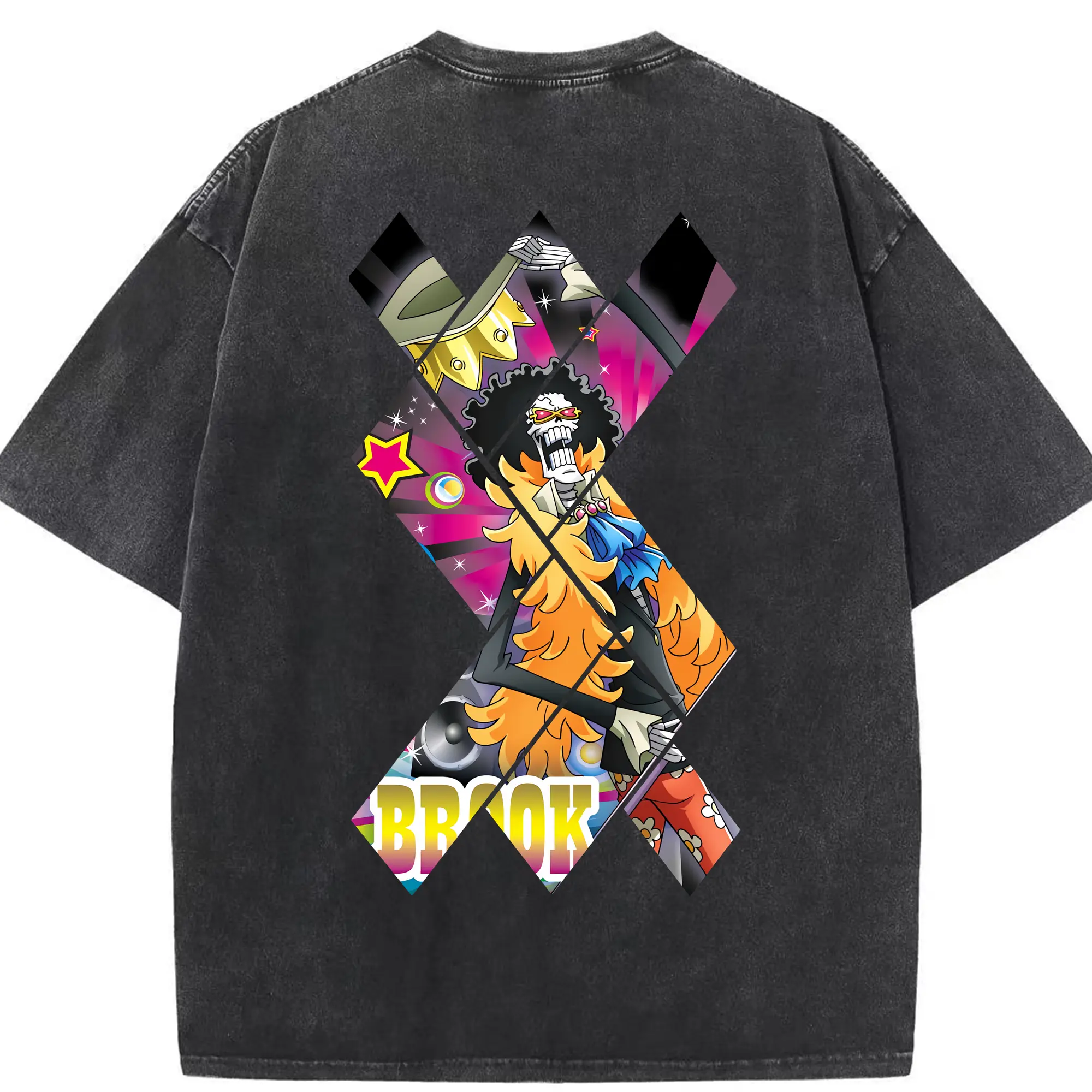 ワンピース グッズ ブルック - 綿100％ ヴィンテージ風 半袖Tシャツ ・ 背面プリント ・ 柔らか肌触り ・ 通気性 快適 ・ スポーツ カジュアル 外出用