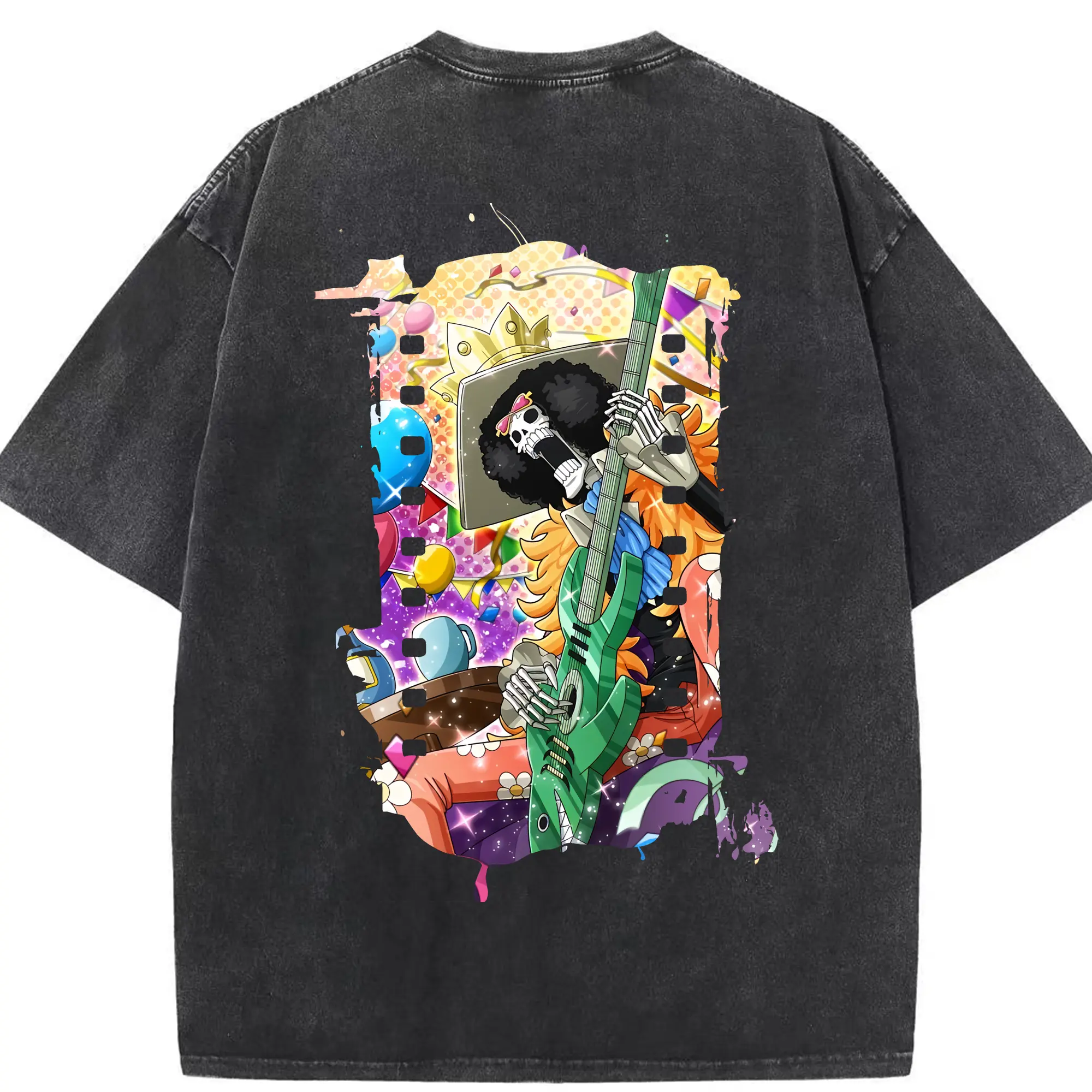 ワンピース グッズ ブルック - 綿100％ ヴィンテージ風 半袖Tシャツ ・ 背面プリント ・ 柔らか肌触り ・ 通気性 快適 ・ スポーツ カジュアル 外出用