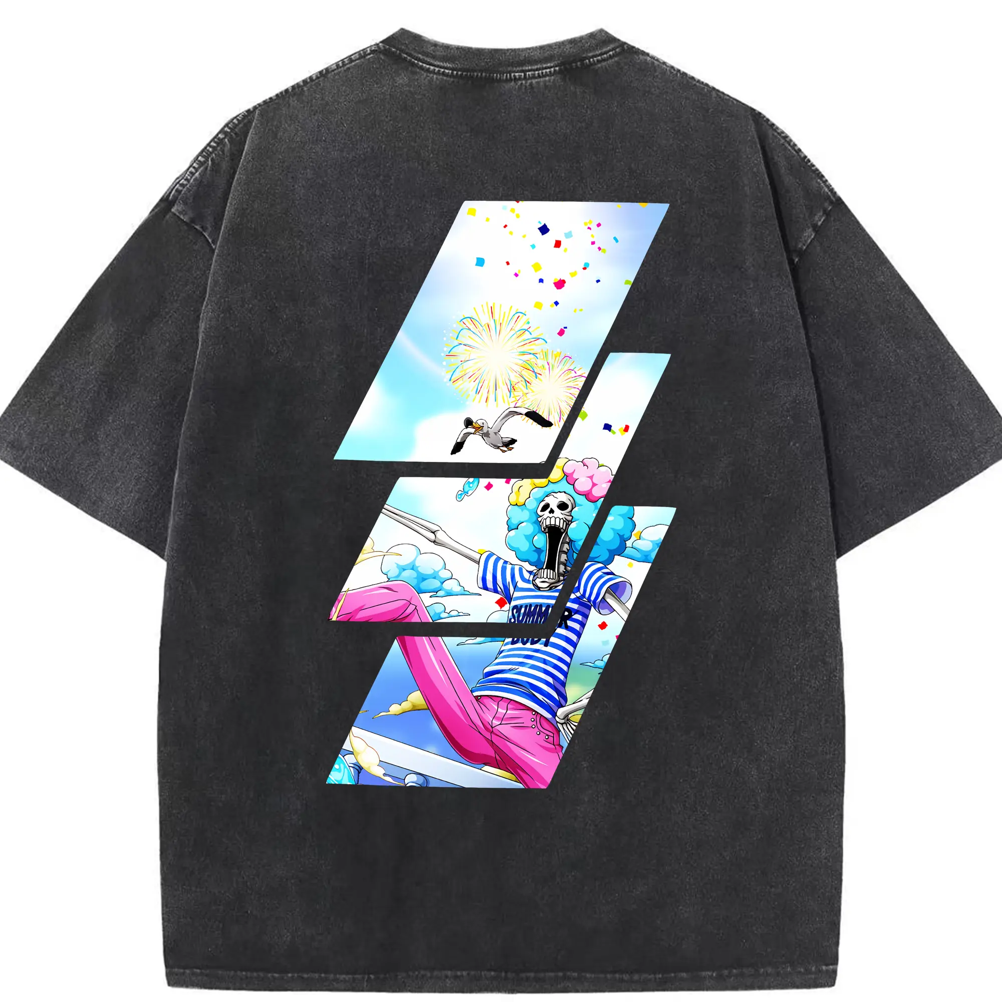 ワンピース グッズ ブルック - 綿100％ ヴィンテージ風 半袖Tシャツ ・ 背面プリント ・ 柔らか肌触り ・ 通気性 快適 ・ スポーツ カジュアル 外出用