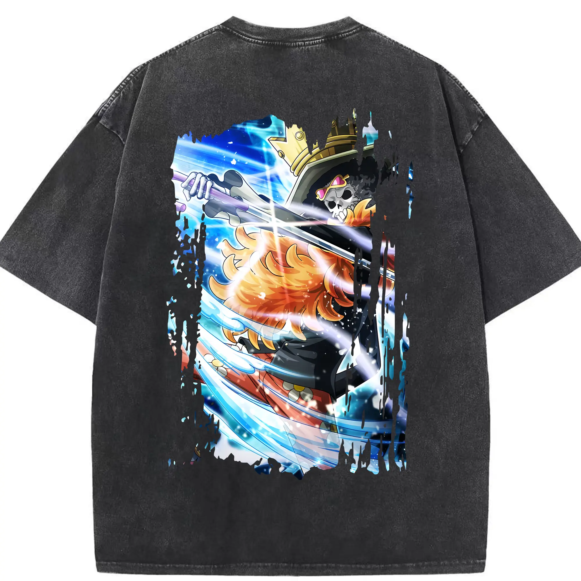 ワンピース グッズ ブルック - 綿100％ ヴィンテージ風 半袖Tシャツ ・ 背面プリント ・ 柔らか肌触り ・ 通気性 快適 ・ スポーツ カジュアル 外出用