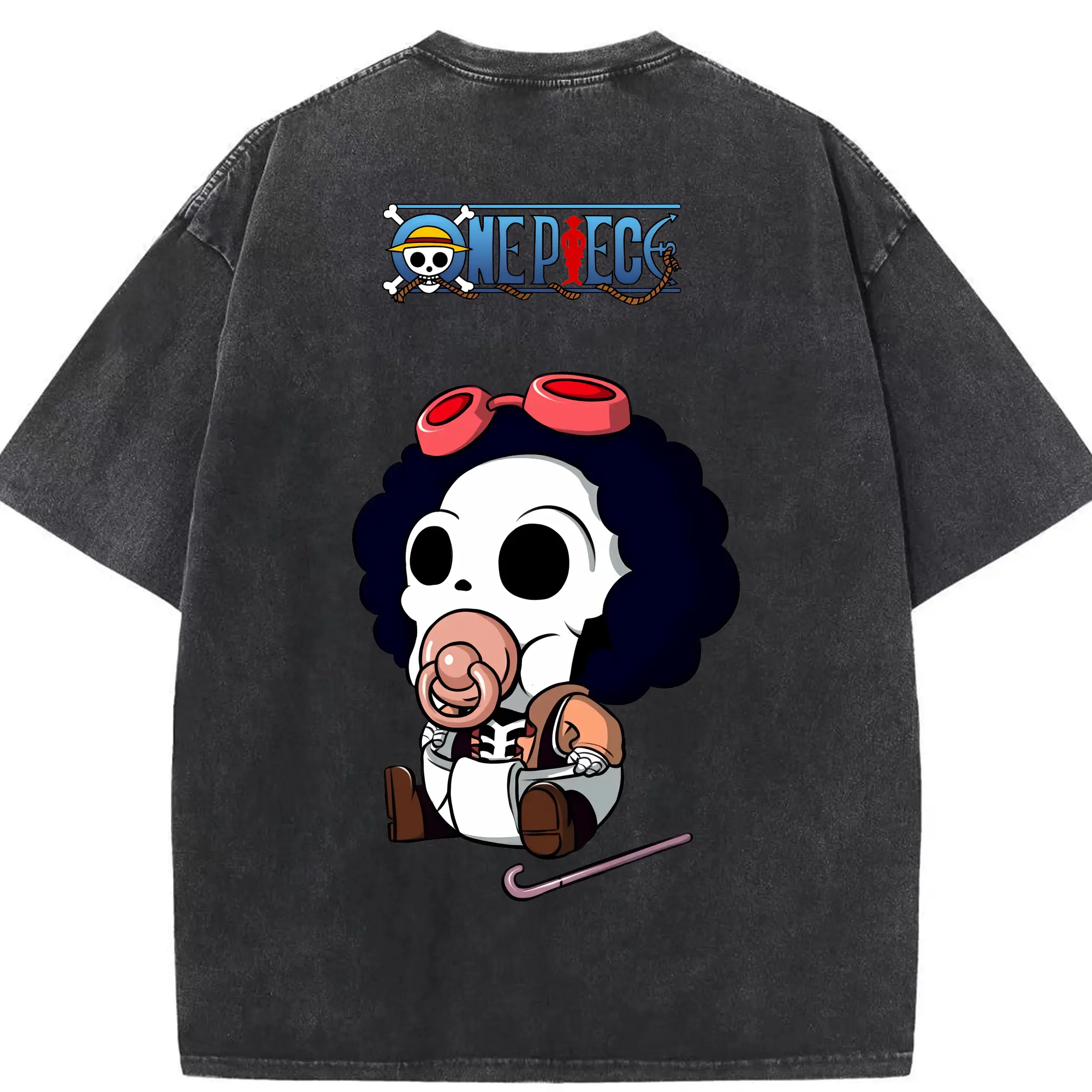 ワンピース グッズ ブルック - 綿100％ ヴィンテージ風 半袖Tシャツ ・ 背面プリント ・ 柔らか肌触り ・ 通気性 快適 ・ スポーツ カジュアル 外出用