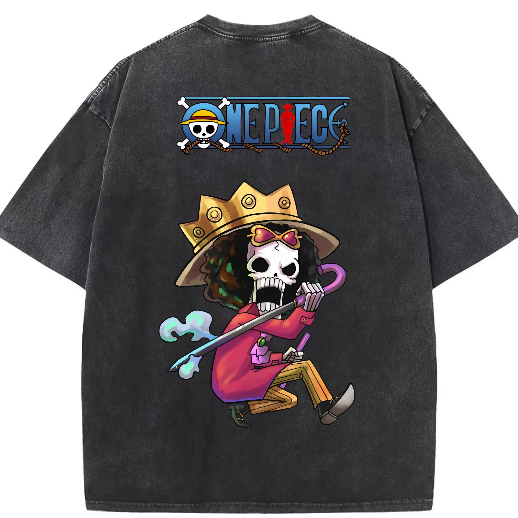 ワンピース グッズ ブルック - 綿100％ ヴィンテージ風 半袖Tシャツ ・ 背面プリント ・ 柔らか肌触り ・ 通気性 快適 ・ スポーツ カジュアル 外出用