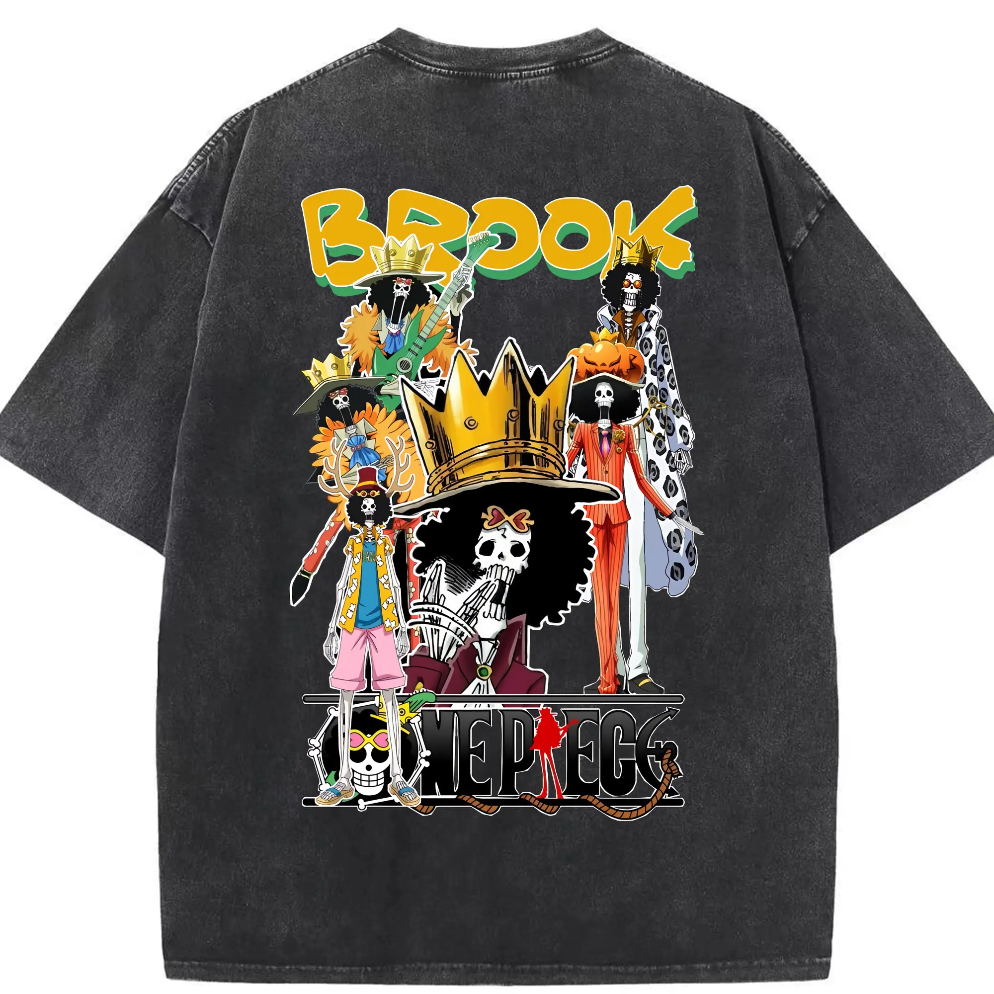 ワンピース グッズ ブルック - 綿100％ ヴィンテージ風 半袖Tシャツ ・ 背面プリント ・ 柔らか肌触り ・ 通気性 快適 ・ スポーツ カジュアル 外出用