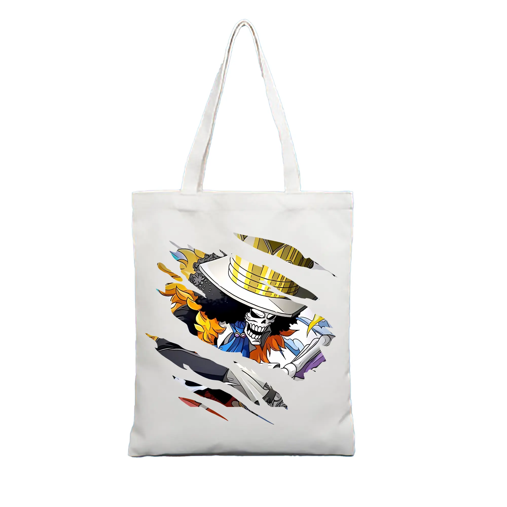 ワンピース グッズ ブルック - 縦型キャンバス手提げバッグ（トートバッグ） ・ キャンバス素材 ・ ショッピング用 ・ 軽量 丈夫 お手入れ簡単