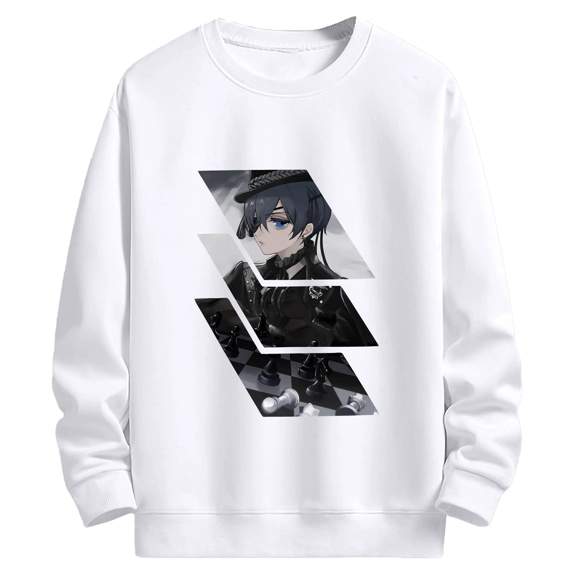 黒執事 グッズ,シエル・ファントムハイヴ - 高品質 クルーネック スウェット ・ コットン59％ ポリエステル41％ ・ ユニセックス 長袖 トレーナー ・ カジュアル デイリー スポーツ 散歩用