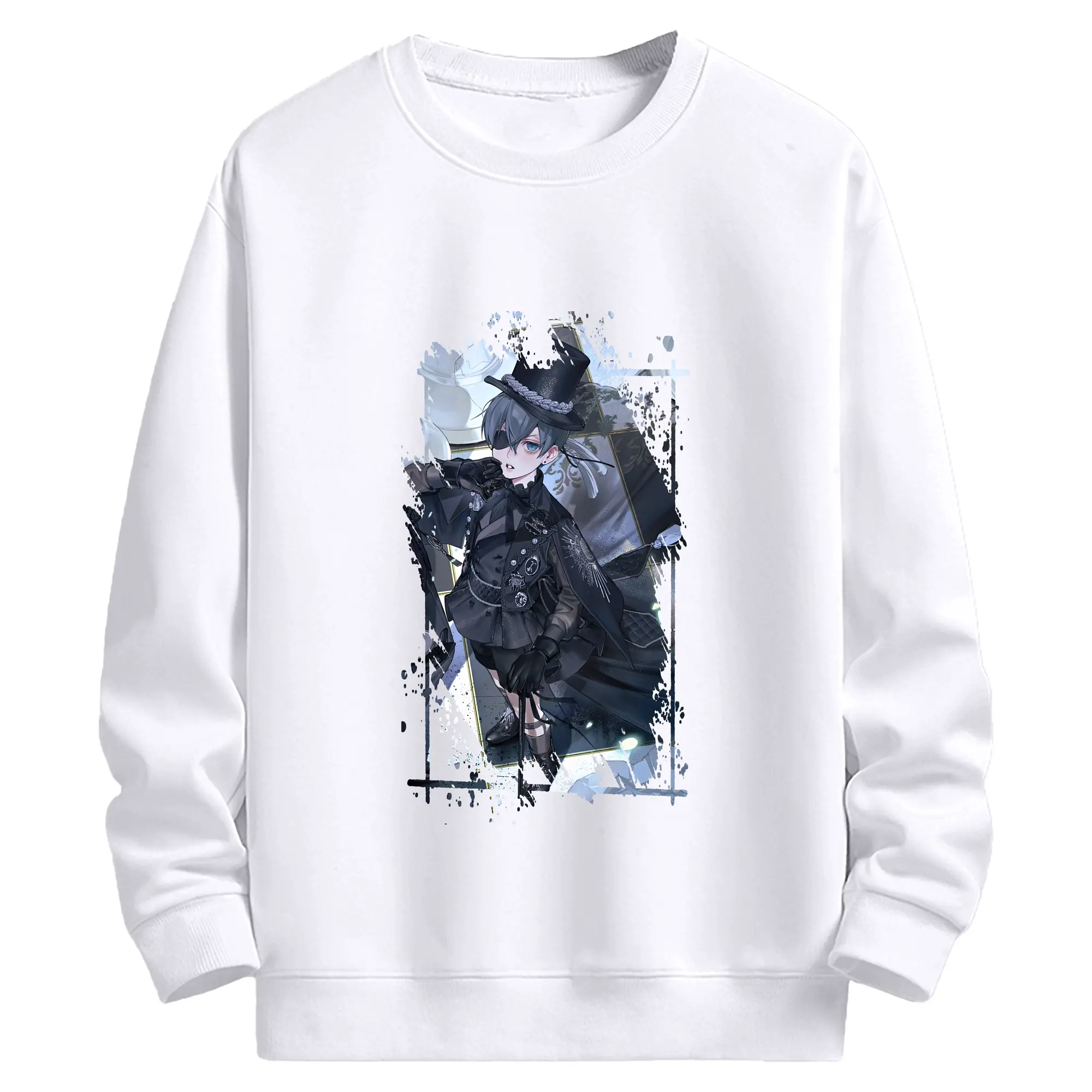 黒執事 グッズ,シエル・ファントムハイヴ - 高品質 クルーネック スウェット ・ コットン59％ ポリエステル41％ ・ ユニセックス 長袖 トレーナー ・ カジュアル デイリー スポーツ 散歩用