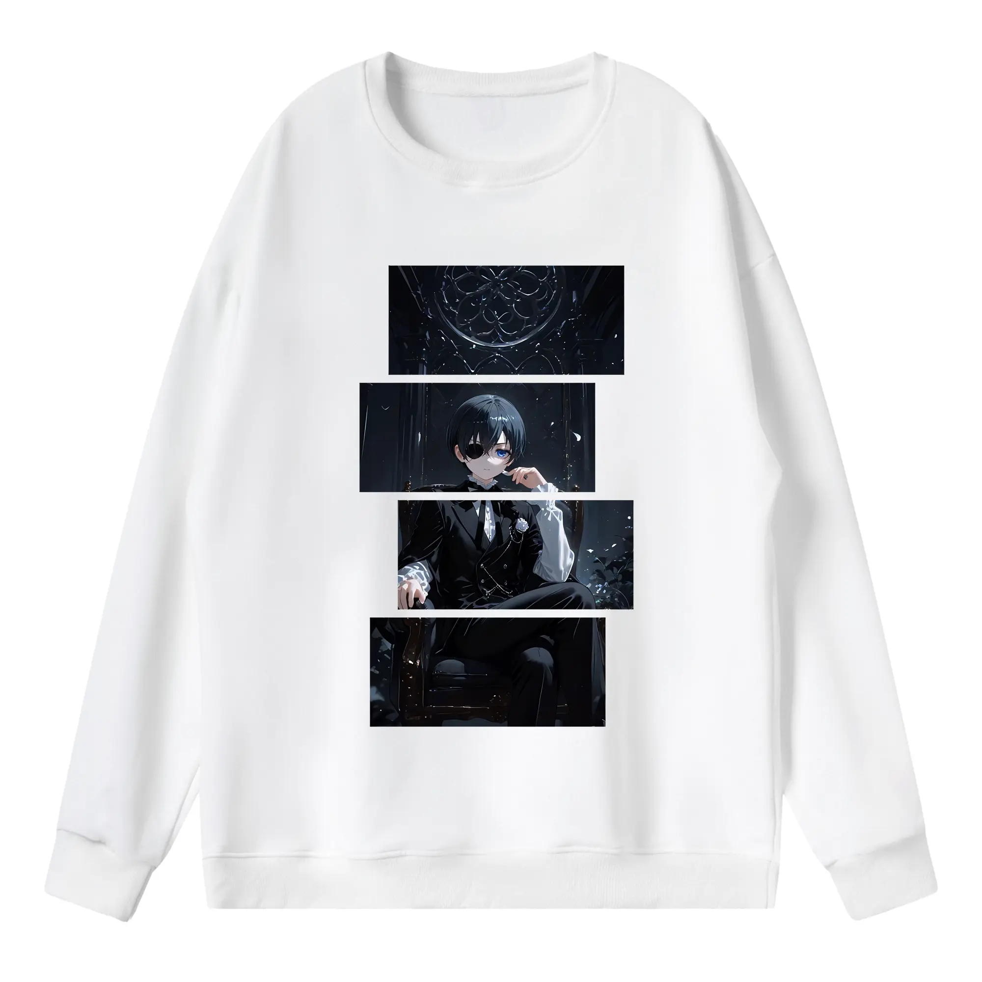 黒執事 グッズ,シエル・ファントムハイヴ - 薄手 クルーネック スウェット 裏毛260g · ポリエステル 春秋向け カジュアル 男女兼用 · トレーナー デイリー スポーツ 散歩に最適