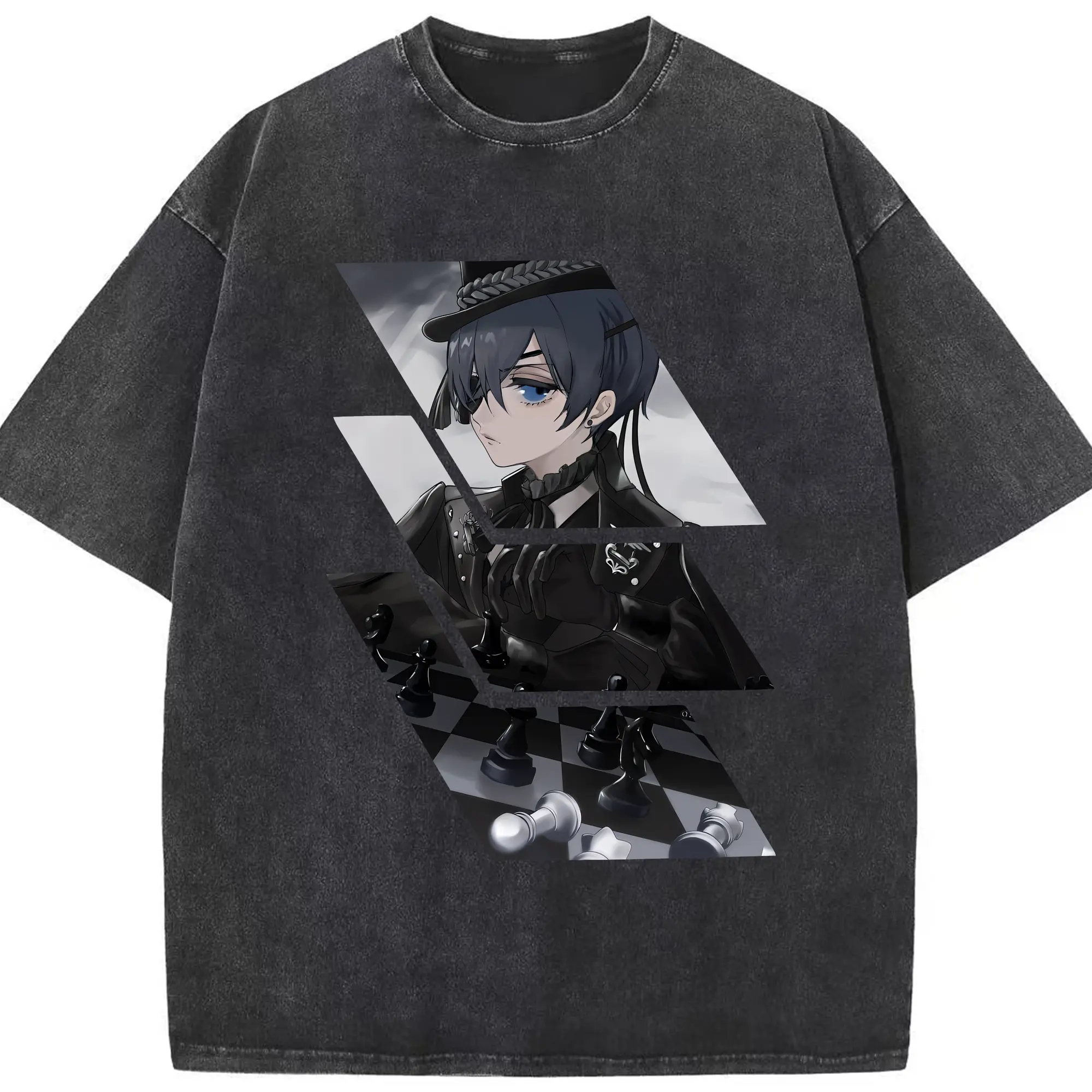 黒執事 グッズ,シエル・ファントムハイヴ - 綿100％ ヴィンテージ風 半袖Tシャツ ・ フロントプリント ・ 柔らか肌触り ・ 通気性 快適 ・ スポーツ カジュアル 外出用