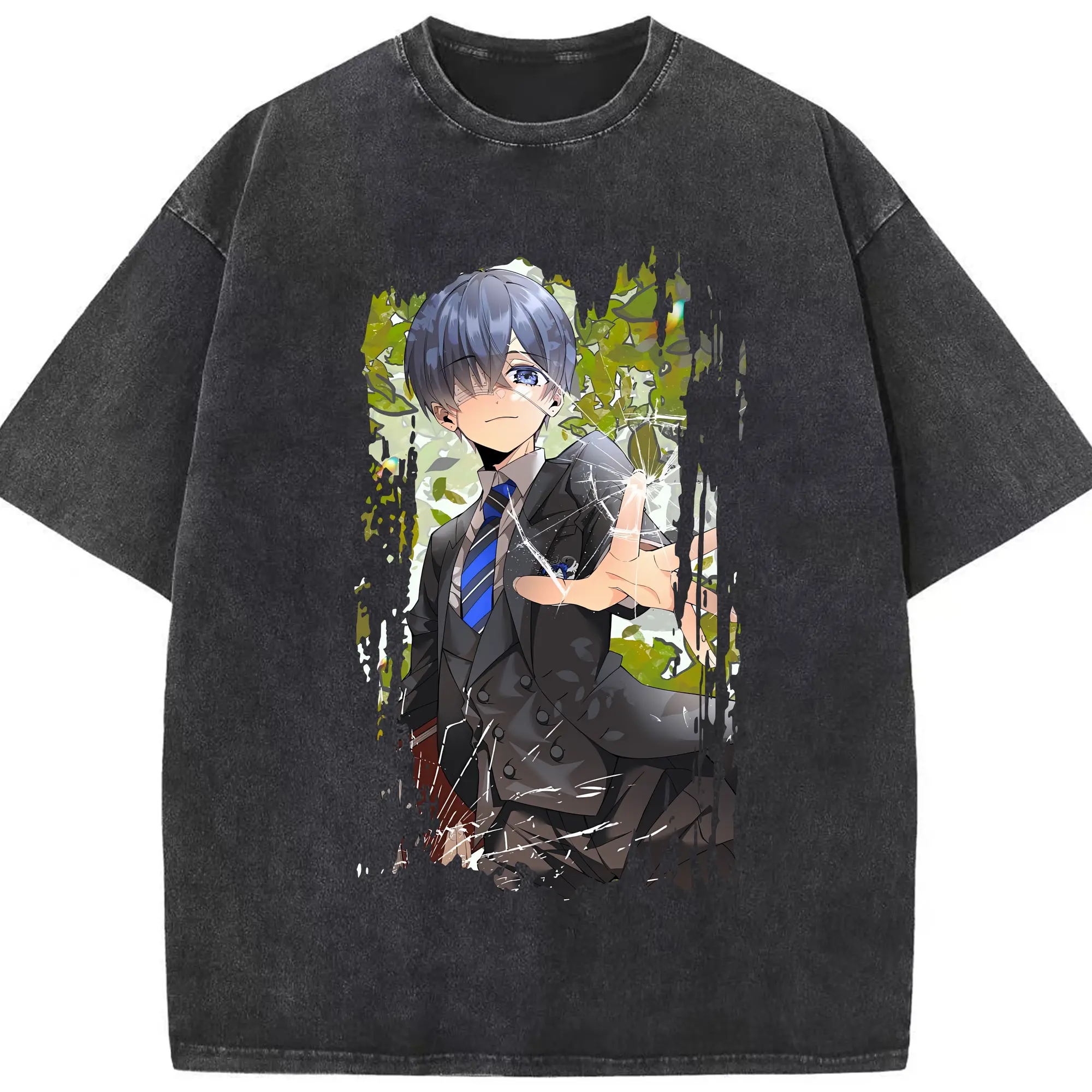 黒執事 グッズ,シエル・ファントムハイヴ - 綿100％ ヴィンテージ風 半袖Tシャツ ・ フロントプリント ・ 柔らか肌触り ・ 通気性 快適 ・ スポーツ カジュアル 外出用